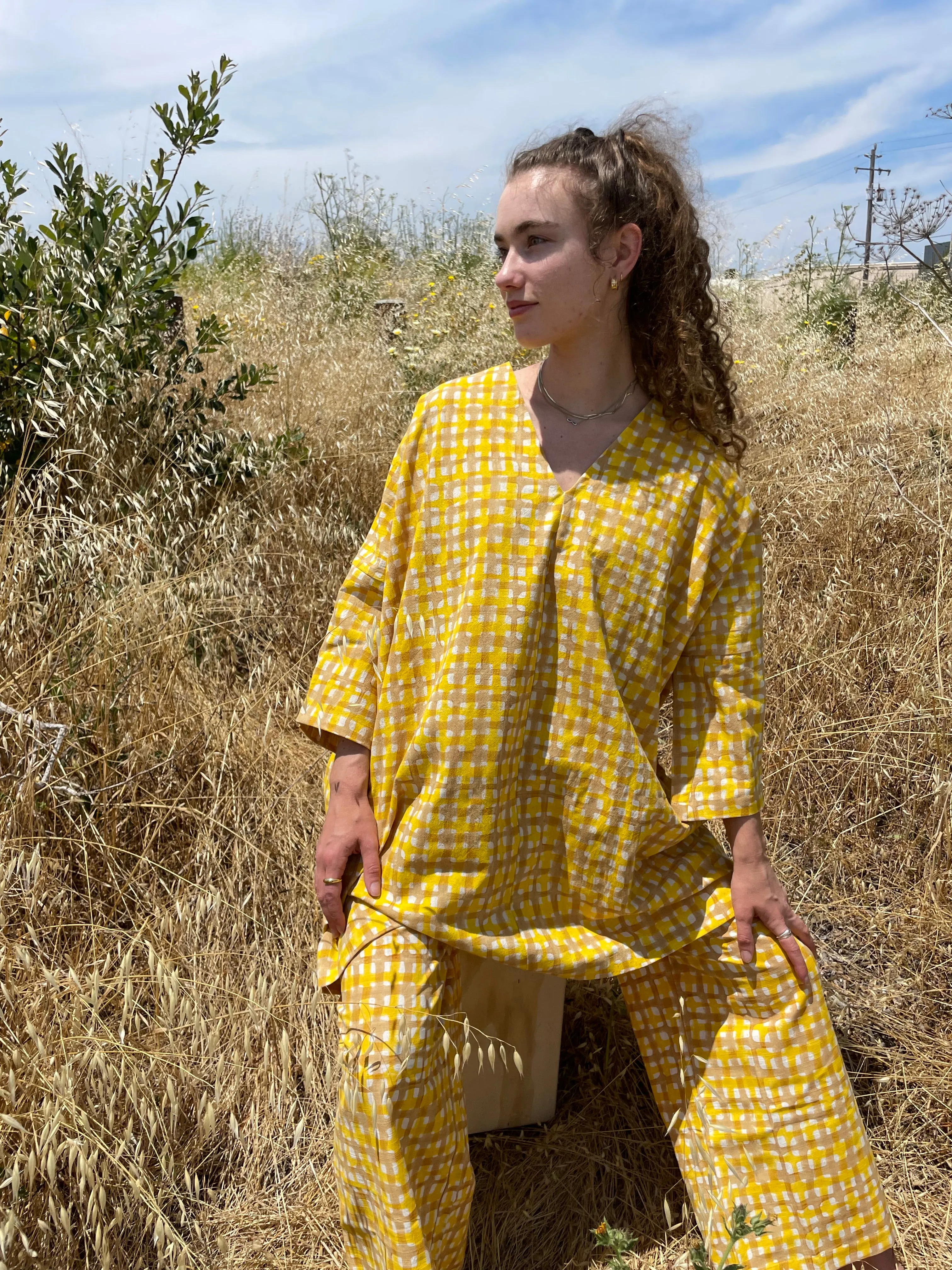 Dress Camel & Yellow Grid