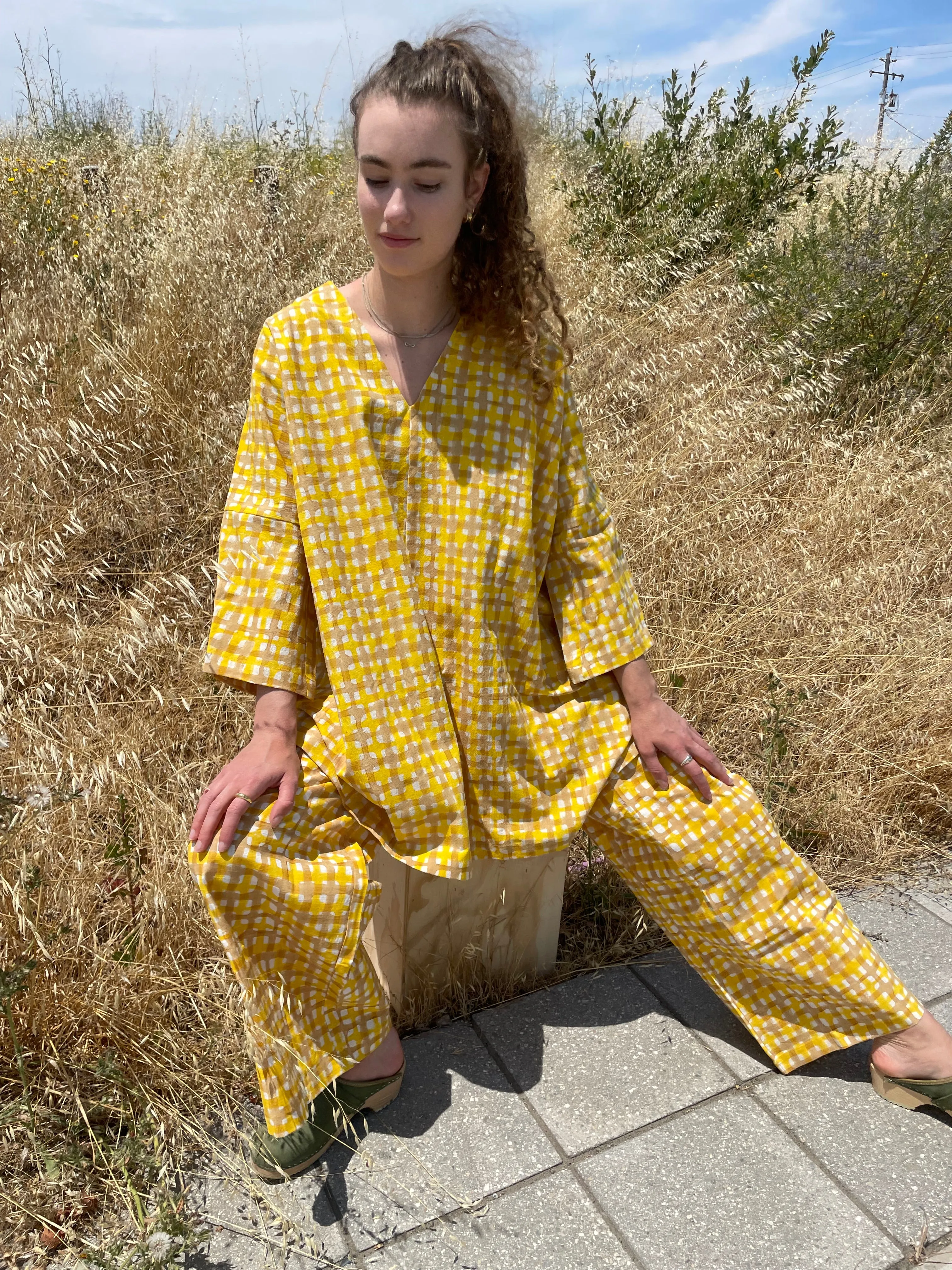 Dress Camel & Yellow Grid