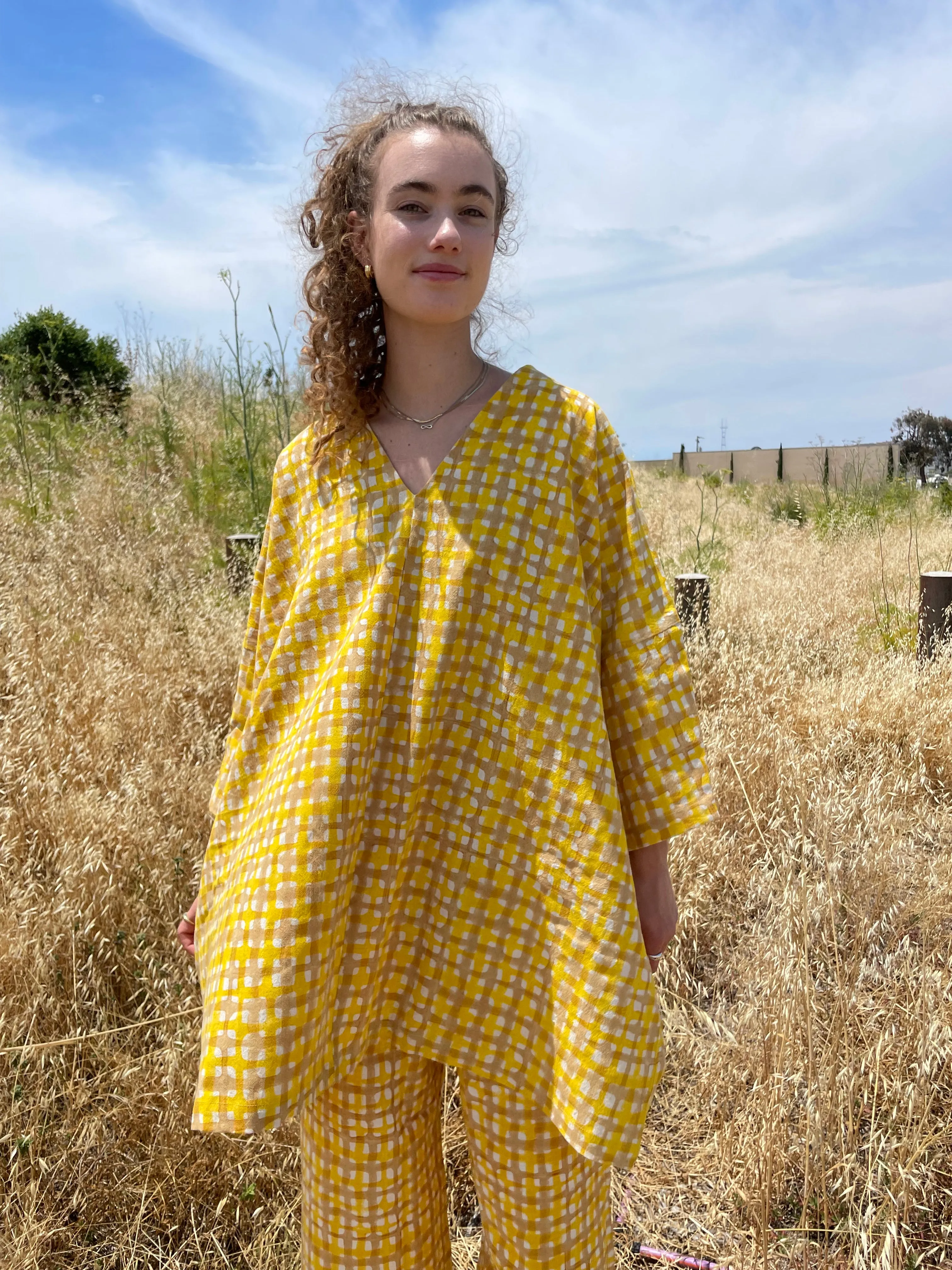 Dress Camel & Yellow Grid