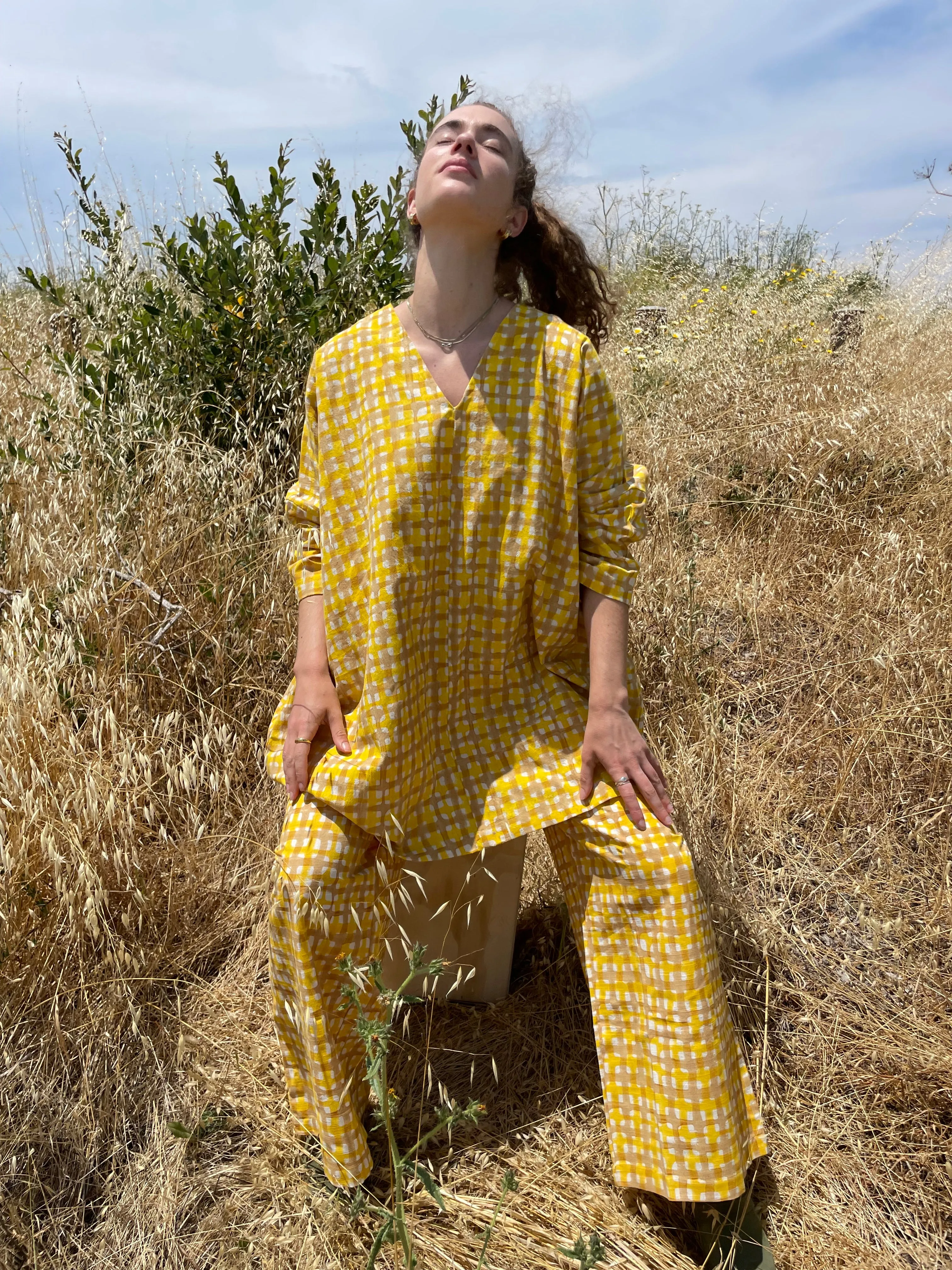 Dress Camel & Yellow Grid