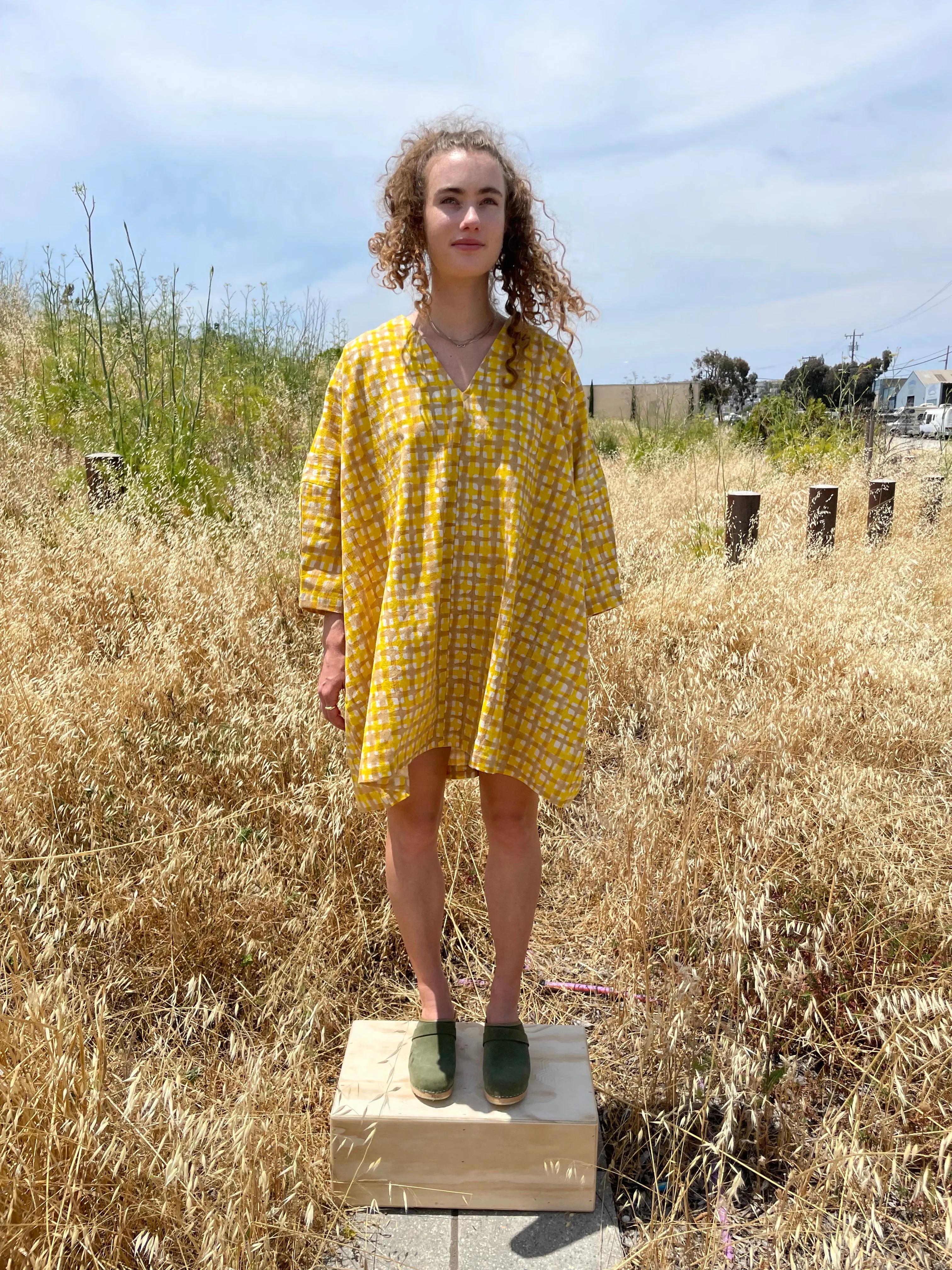 Dress Camel & Yellow Grid