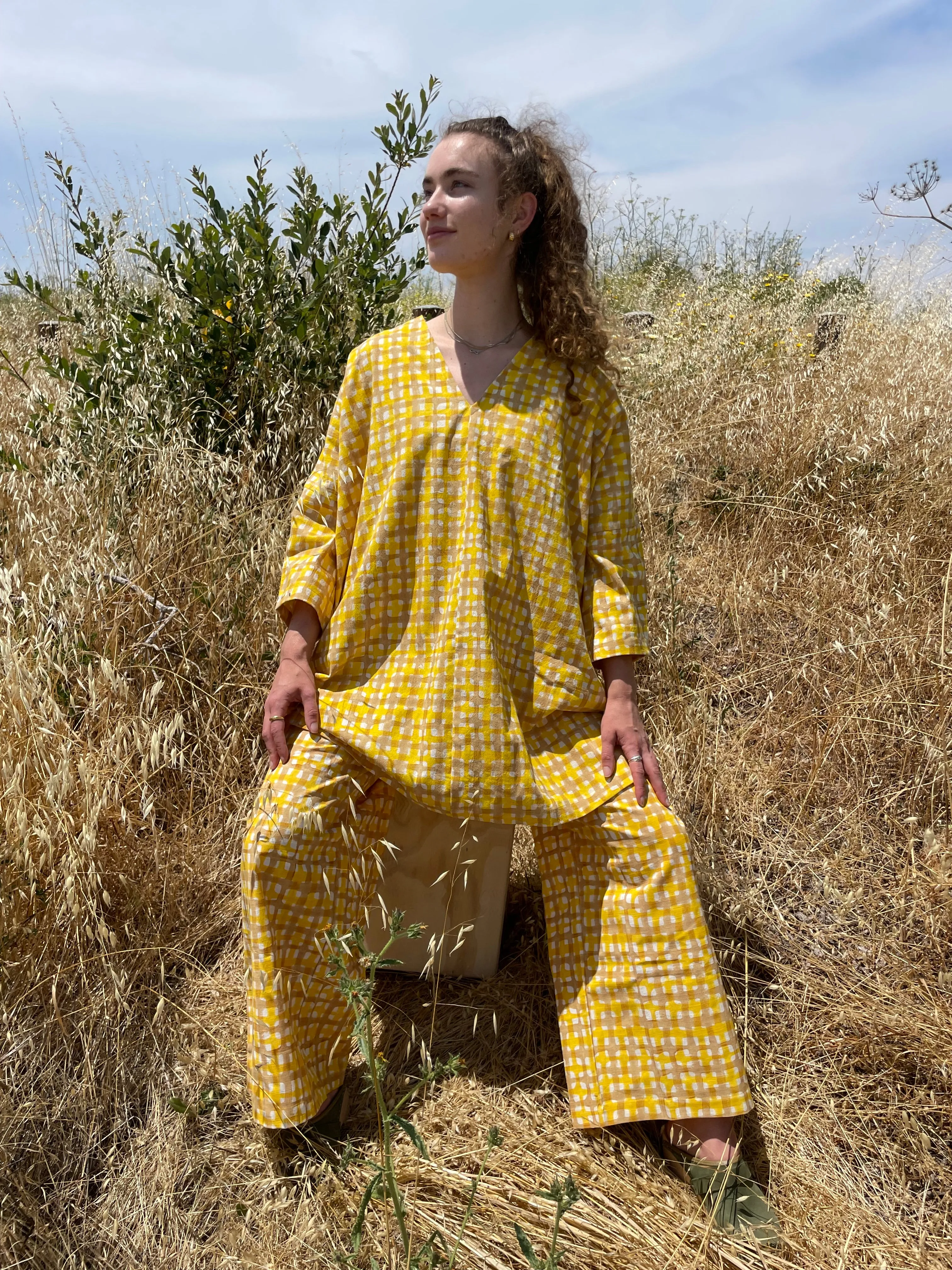 Dress Camel & Yellow Grid