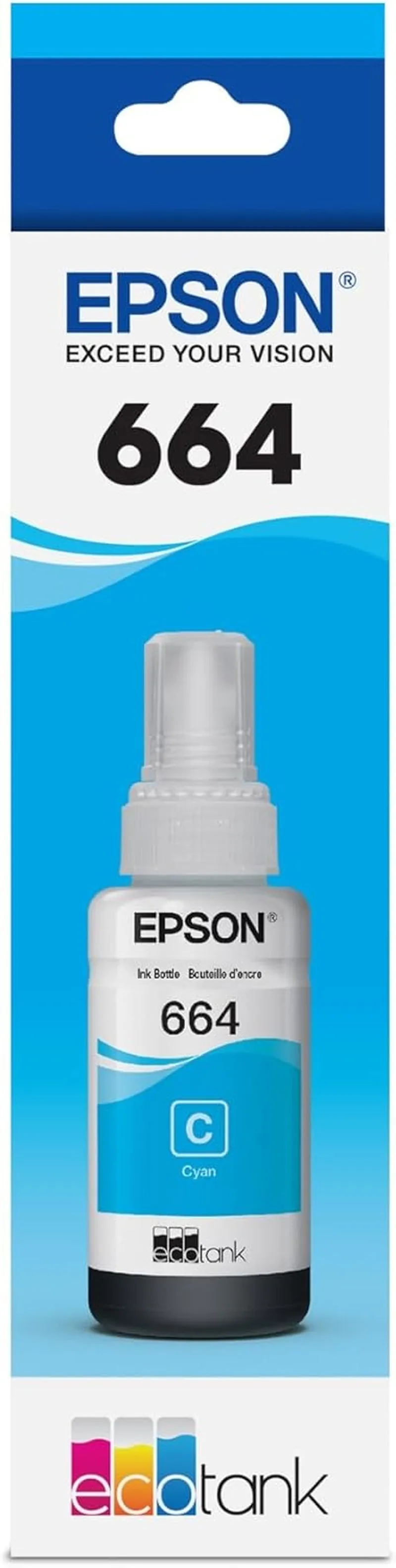 Epson 664 Ecotank Ink Ultra-High Capacity Bottle Cyan (T664220-S) Works with Ecotank ET-2500, ET-2550, ET-4500, ET-4550, ET-2600, ET-2650, ET-3600, ET-16500