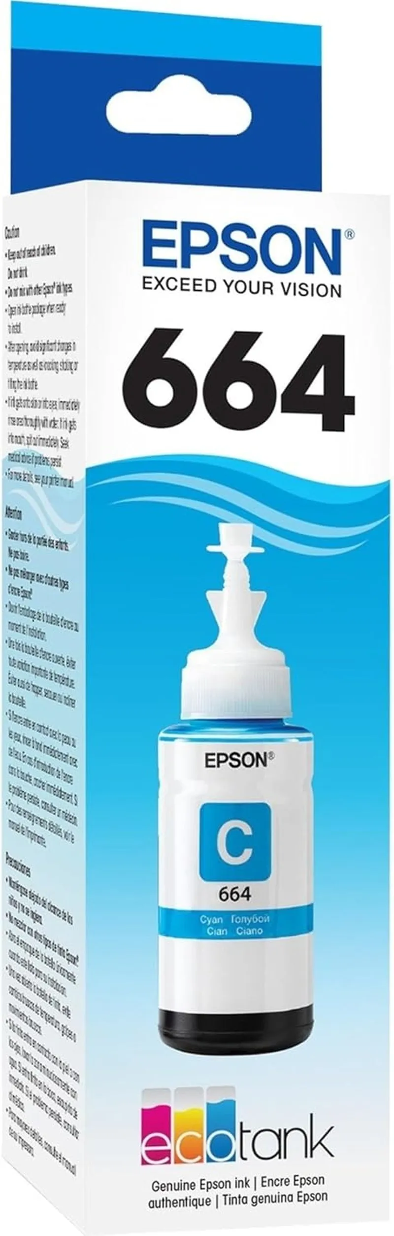 Epson 664 Ecotank Ink Ultra-High Capacity Bottle Cyan (T664220-S) Works with Ecotank ET-2500, ET-2550, ET-4500, ET-4550, ET-2600, ET-2650, ET-3600, ET-16500