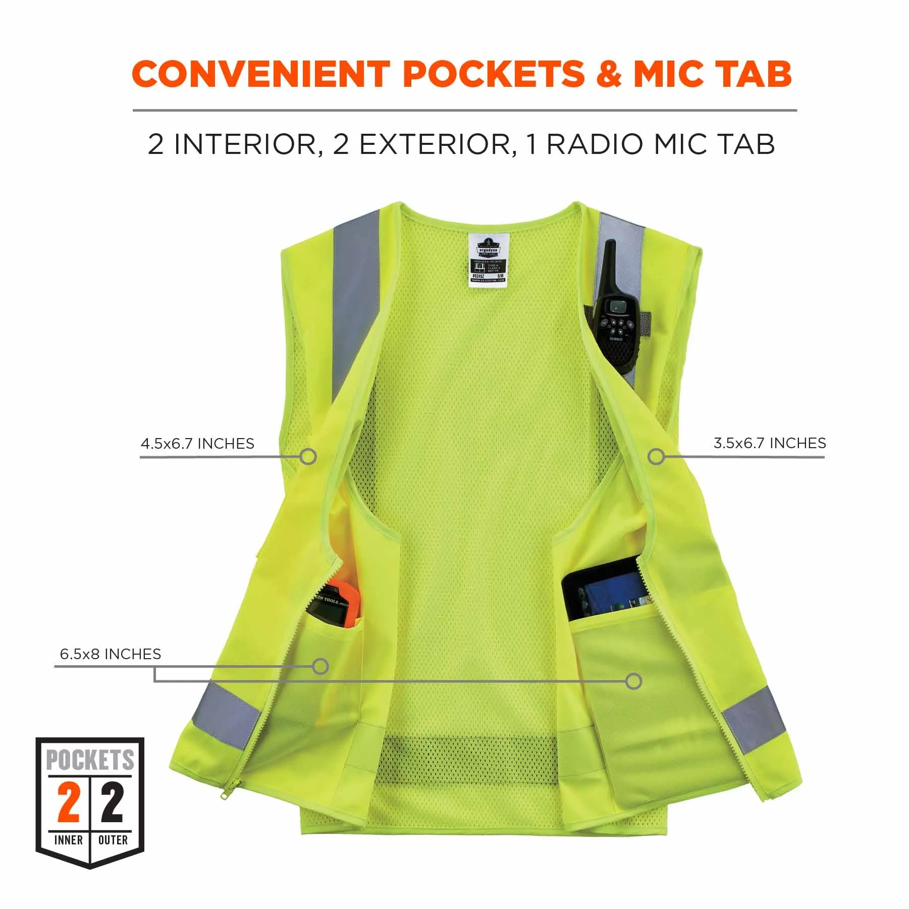 Ergodyne 24509 8249Z-S 5XL Lime Class 2 Economy Surveyors Vest - Single Size