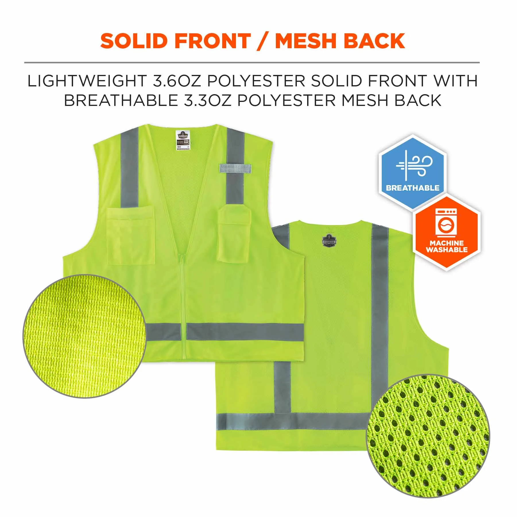 Ergodyne 24509 8249Z-S 5XL Lime Class 2 Economy Surveyors Vest - Single Size