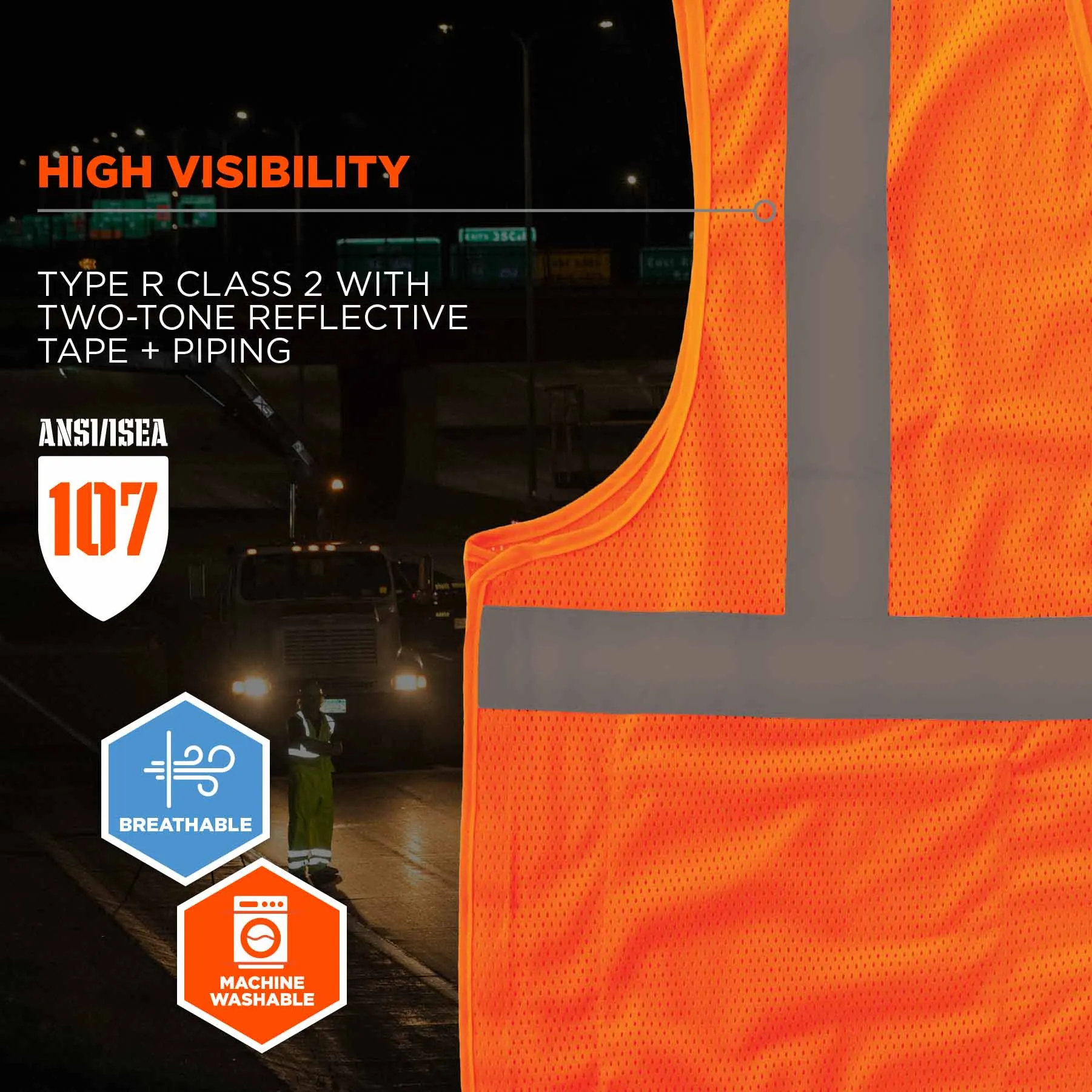 Ergodyne 24552 8215BA-S S Orange Class 2 Economy Breakaway Mesh Vest - Single Size