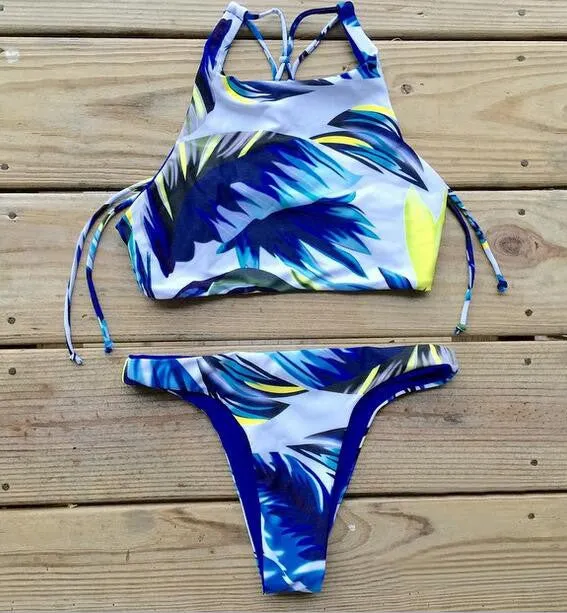 Feather Print Tank Top Bikini Set