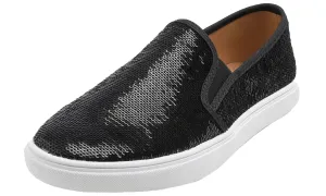 Feversole Women's Black Sequin Slip On Sneaker Casual Flat Loafers