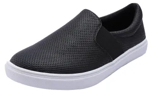 Feversole Women's Casual Slip On Sneaker Comfort Cupsole Loafer Flats Black Perforated Elastic