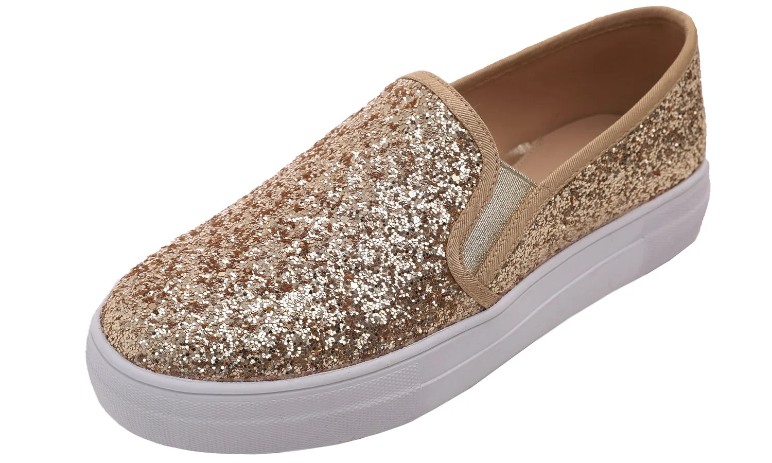 Feversole Women's Glitter Gold Platform Slip On Sneaker Casual Flat Loafers