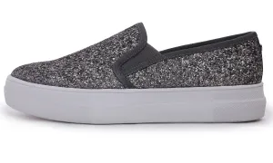 Feversole Women's Glitter Pewter Platform Slip On Sneaker Casual Flat Loafers