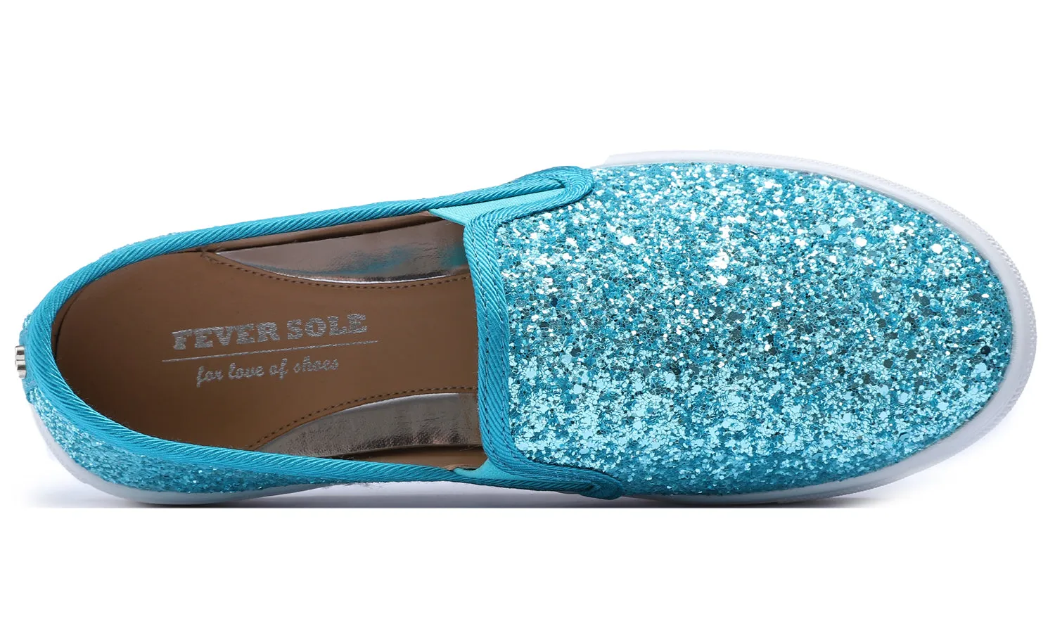 Feversole Women's Glitter Turquoise Slip On Sneaker Casual Flat Loafers