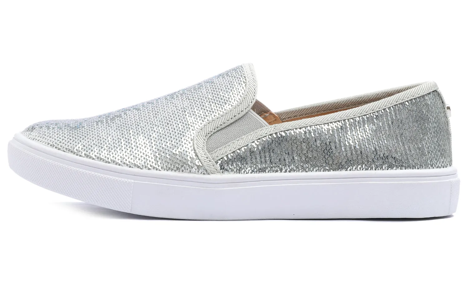 Feversole Women's Silver Sequin Slip On Sneaker Casual Flat Loafers