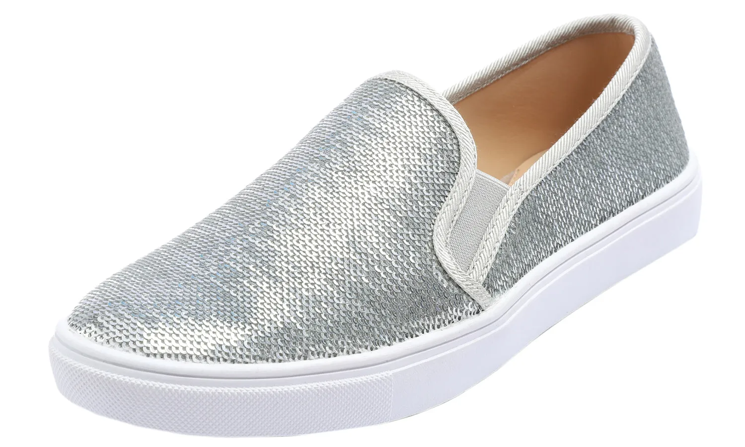 Feversole Women's Silver Sequin Slip On Sneaker Casual Flat Loafers