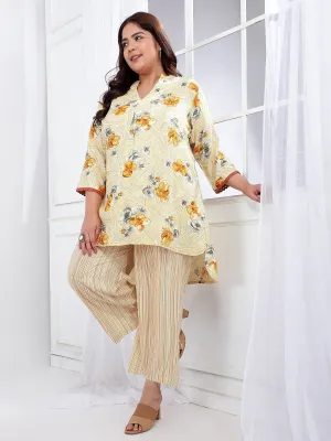 Flora Cream Plus Size Printed Co-Ord Set