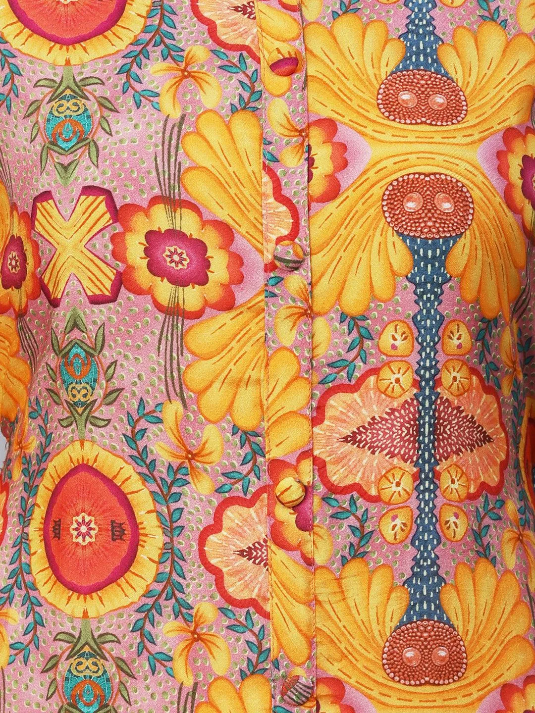 Floral, Abstract & Bohemian Printed A-line Midi Dress - Yellow & Multi