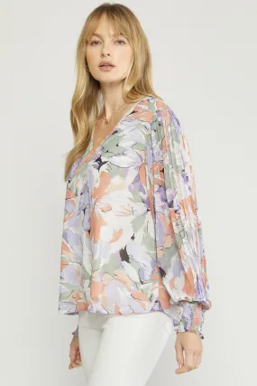 Floral Pleated Sleeve Blouse