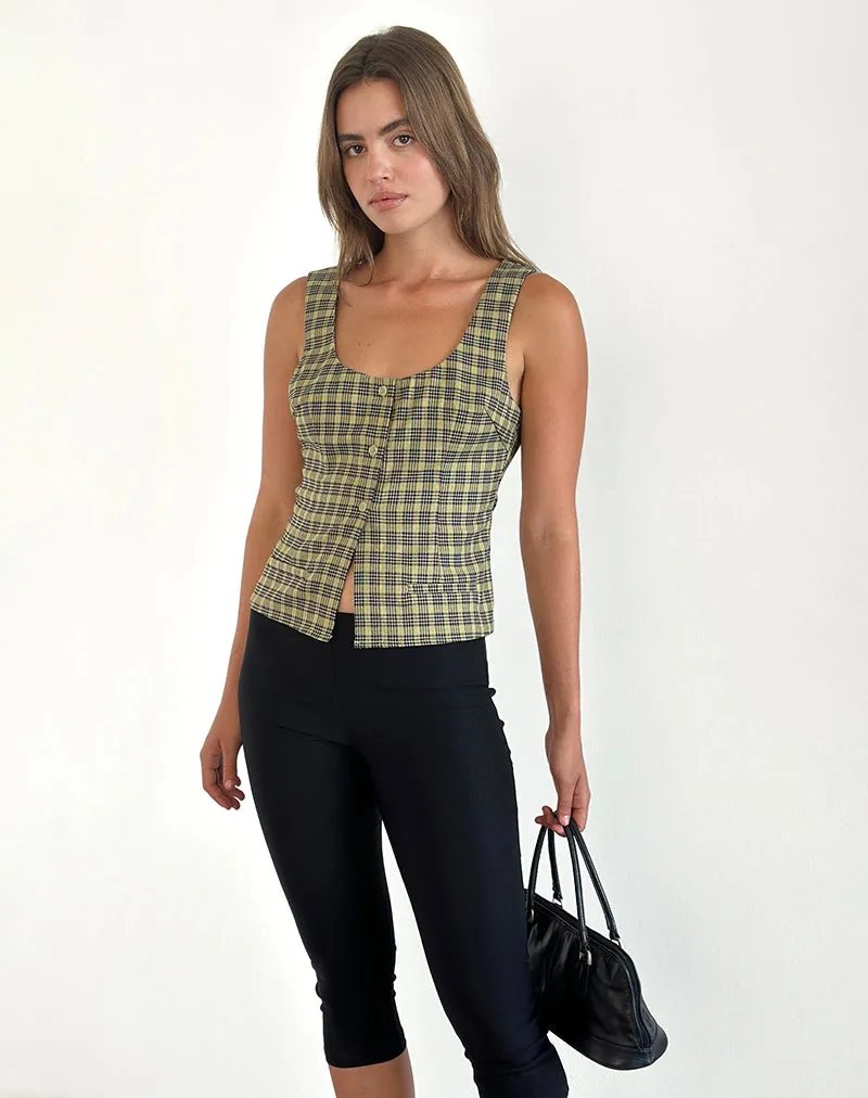 Ganita Button Through Vest Top in Yellow Check