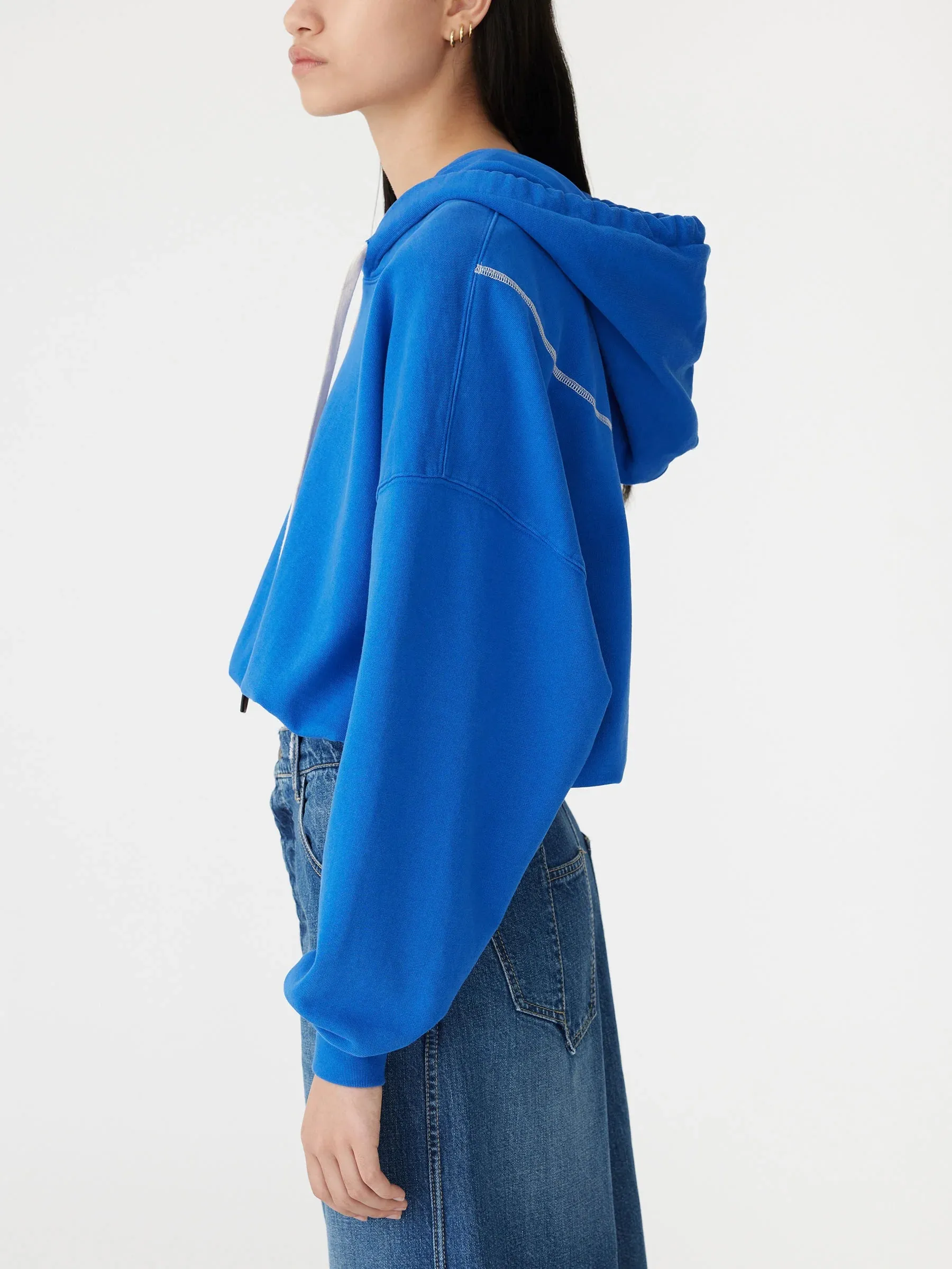 GATHERED HOODED SWEAT - COBALT