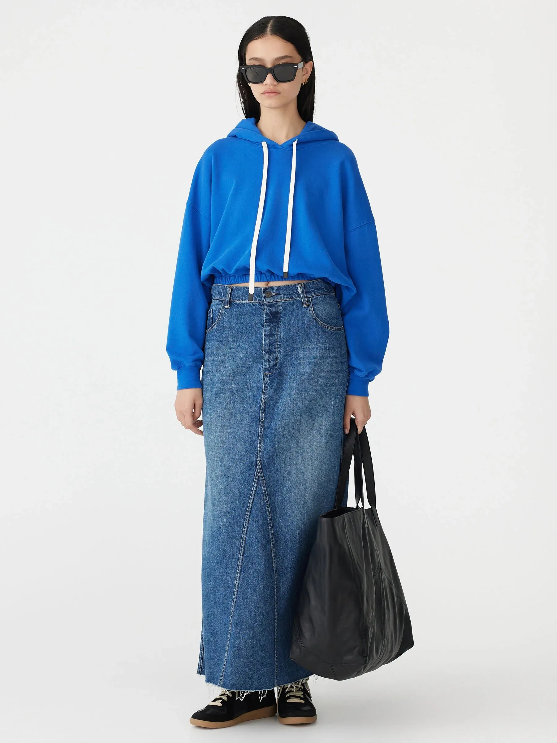 GATHERED HOODED SWEAT - COBALT