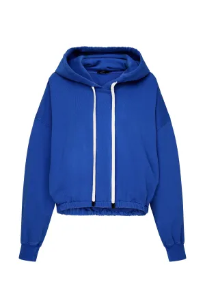 GATHERED HOODED SWEAT - COBALT