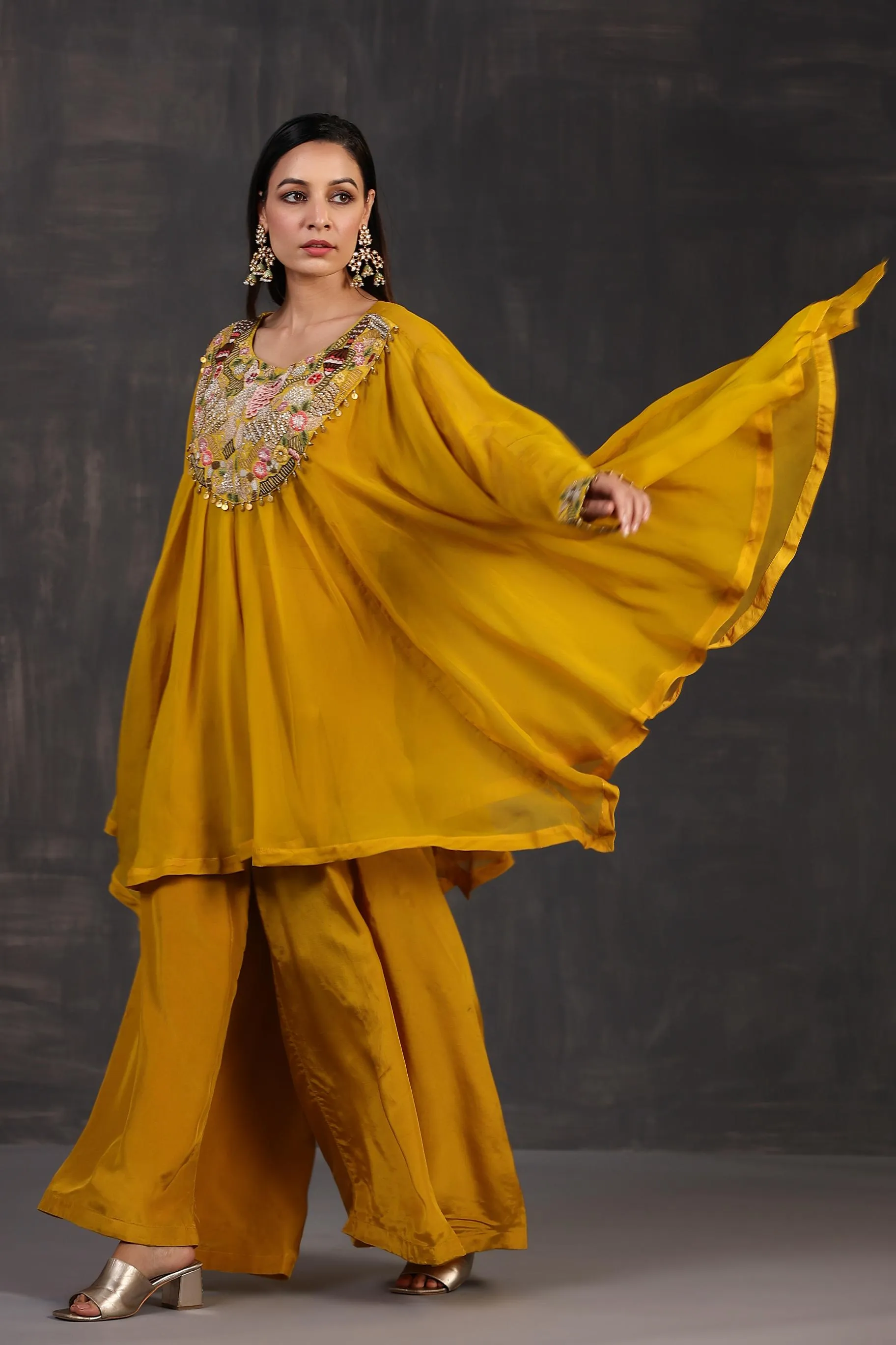 Golden Yellow Embellished Premium Organza Silk Co-Ord Set