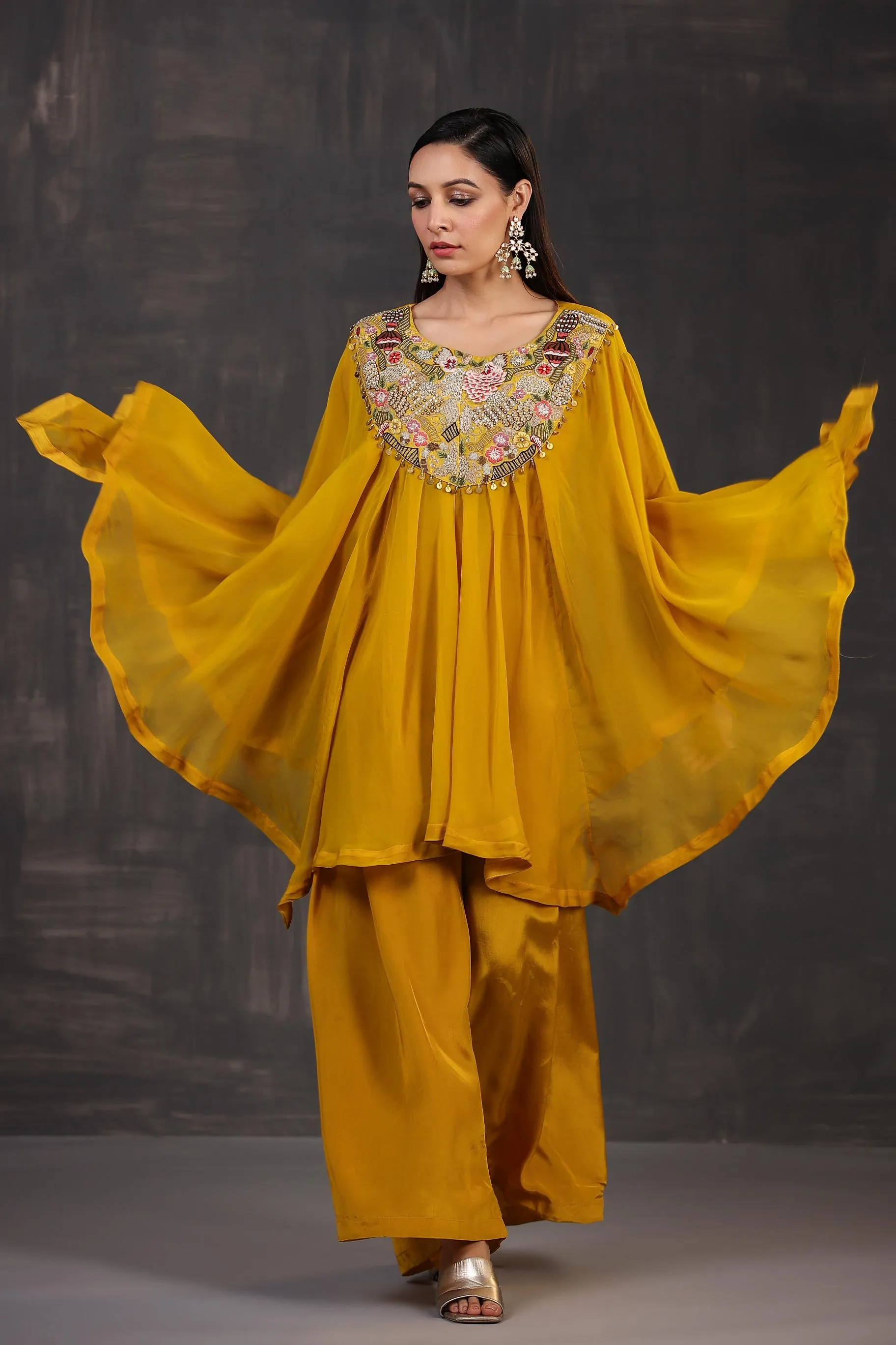 Golden Yellow Embellished Premium Organza Silk Co-Ord Set