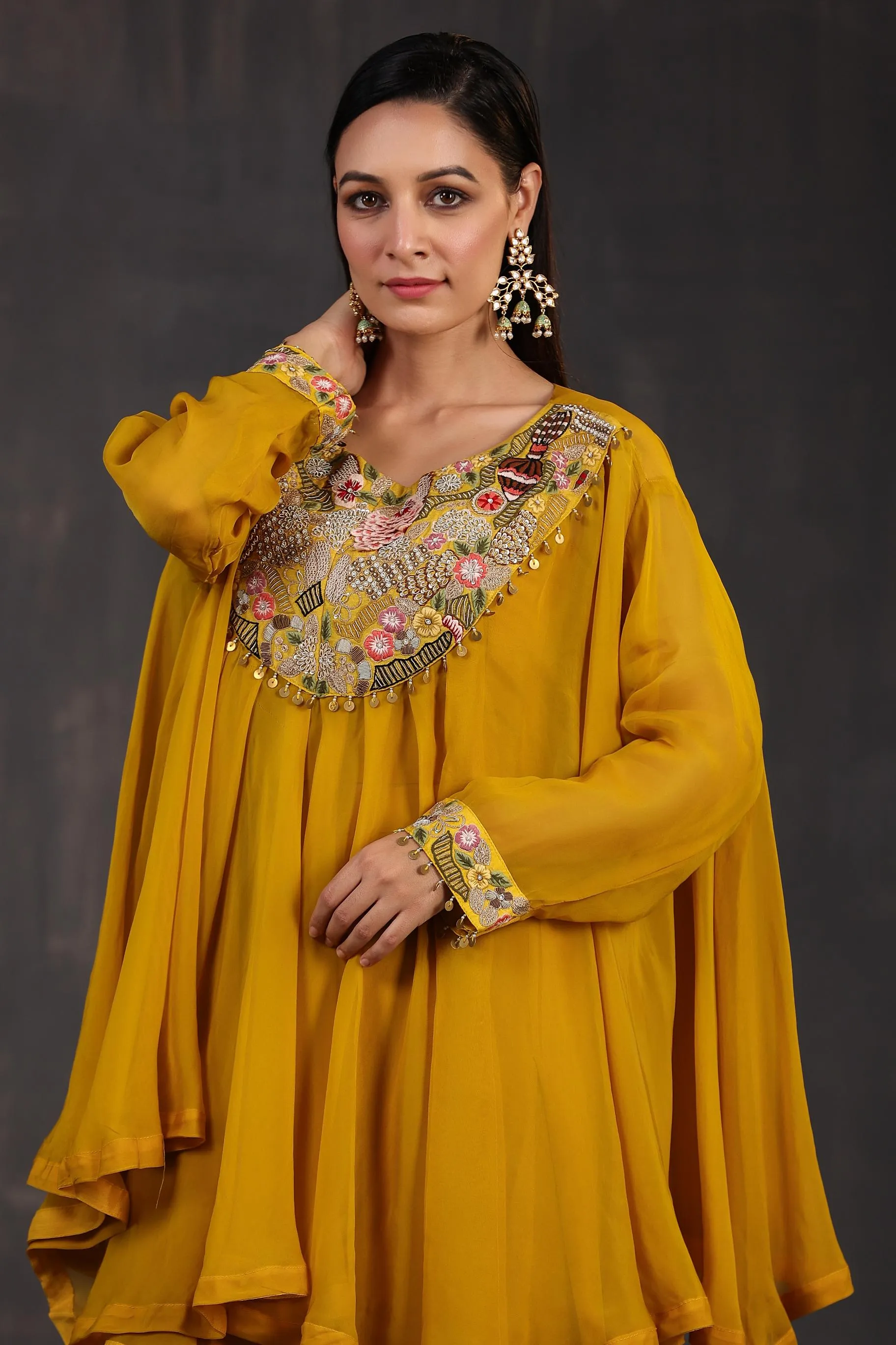 Golden Yellow Embellished Premium Organza Silk Co-Ord Set