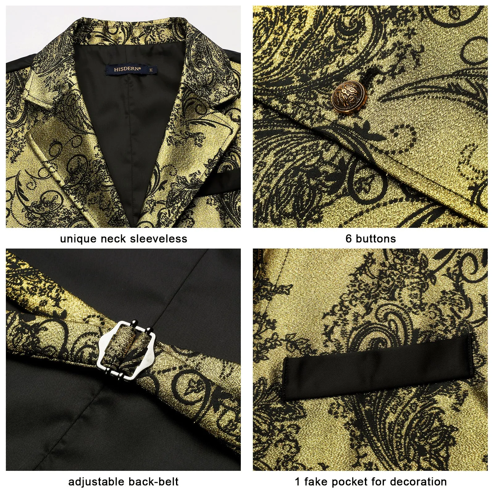 Gothic Lapel Party Vest for Men - GOLD 2/BLACK