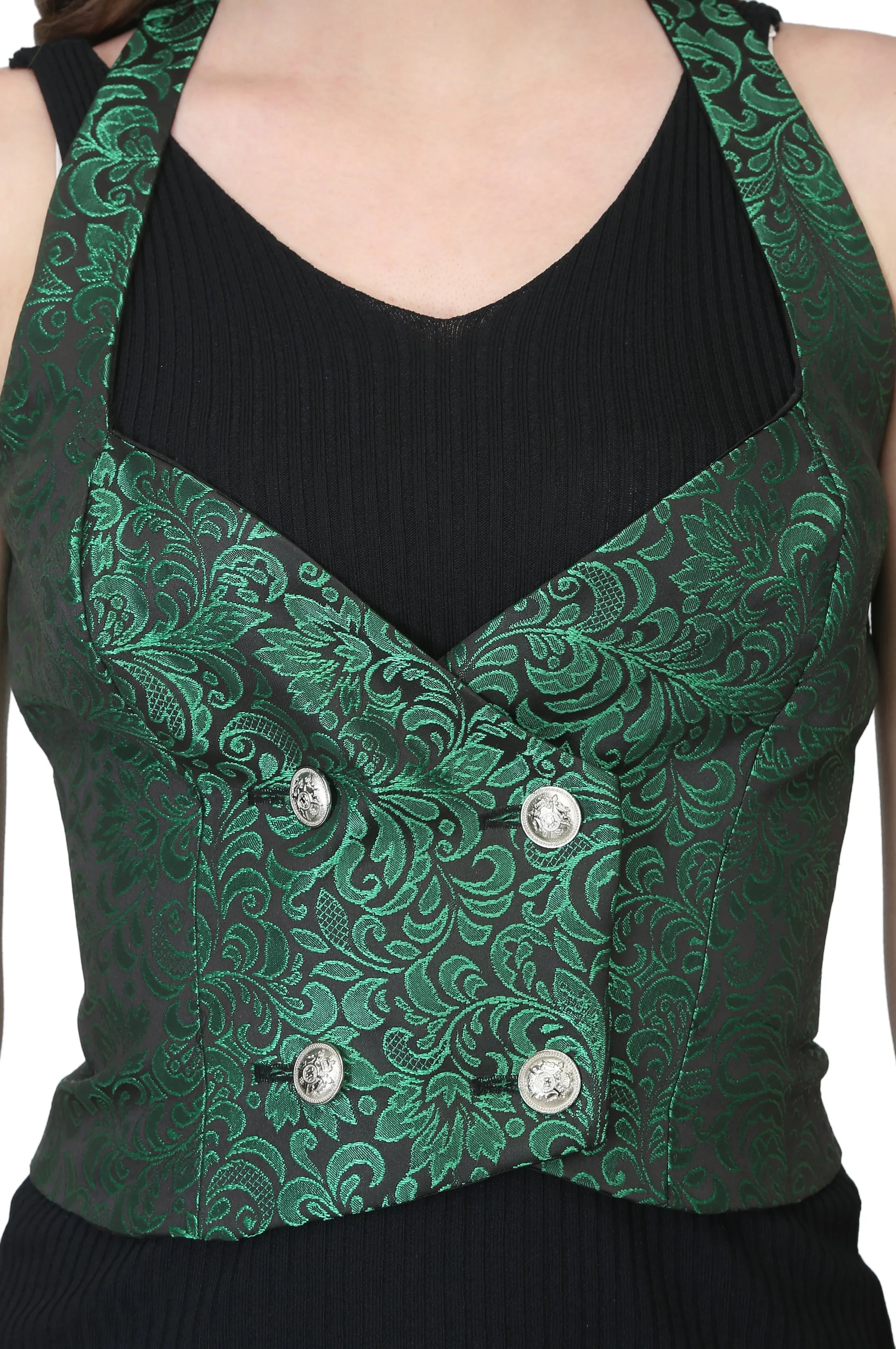 Green Brocade Ladies Waist Coat