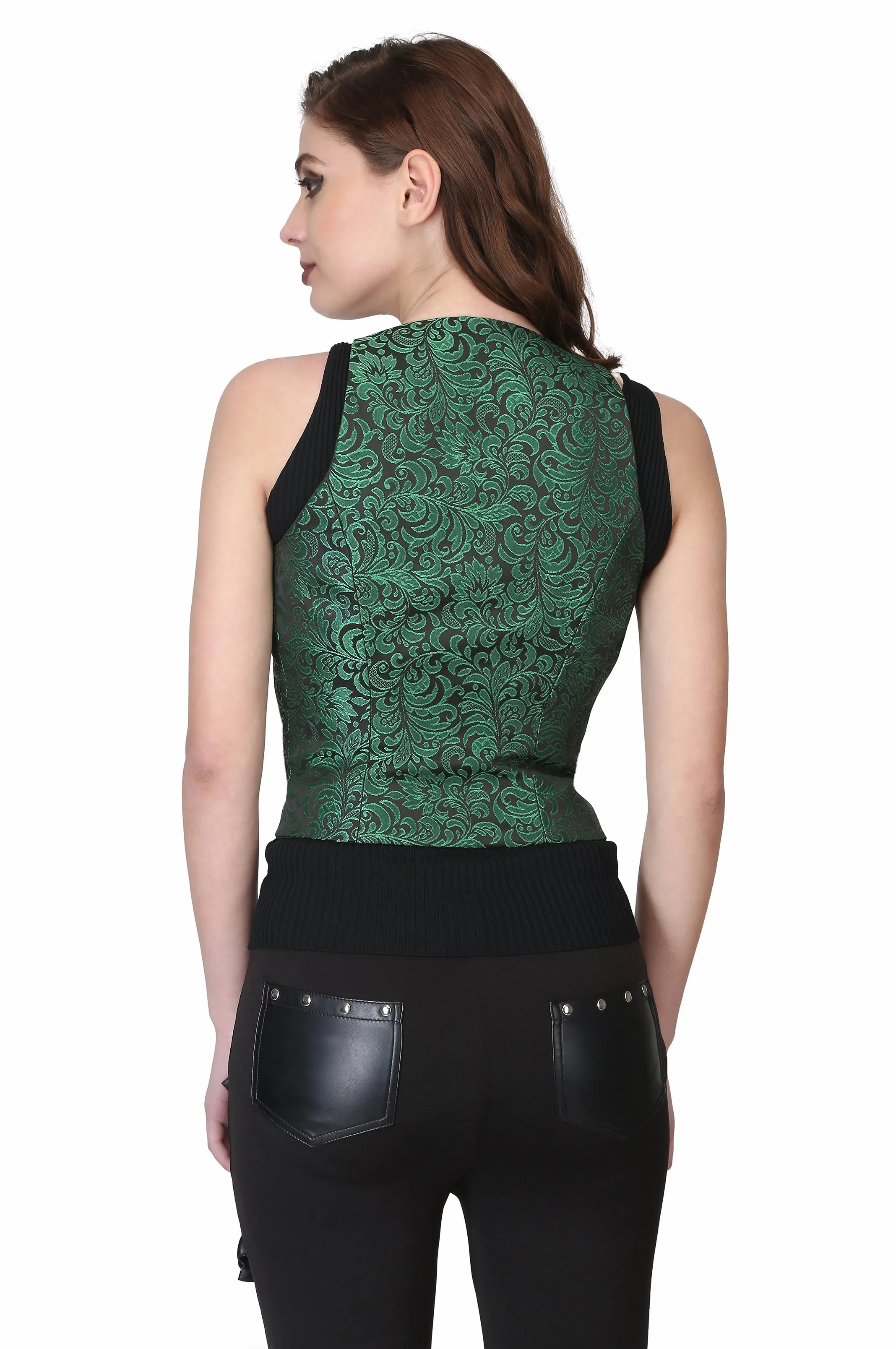 Green Brocade Ladies Waist Coat