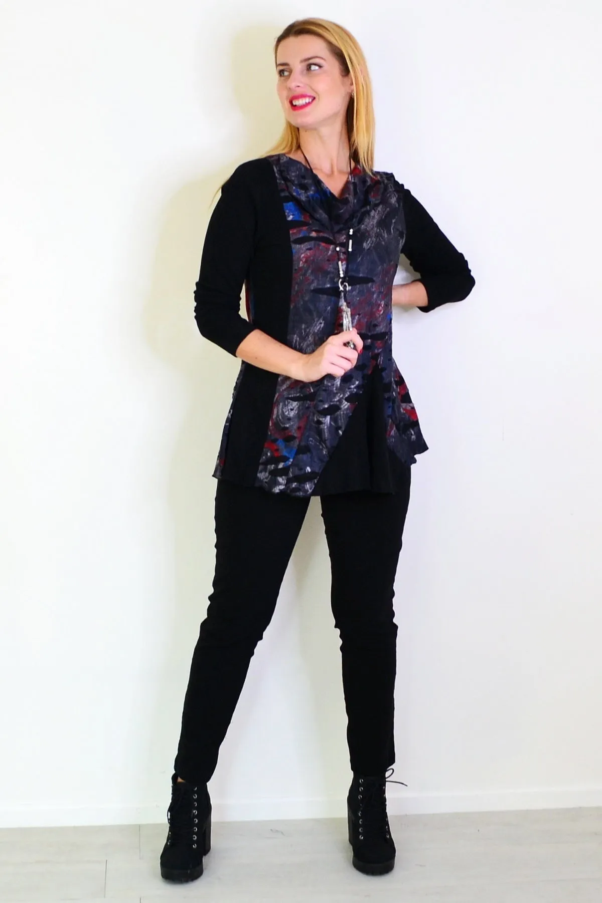 Grey Black Cutout Tunic Top