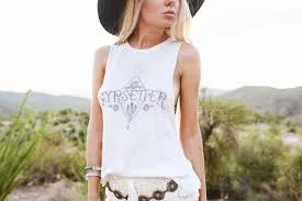 Gypsetter Tank Top White Wandering Gypsy Festival T Shirt By Weekend Society Size Large