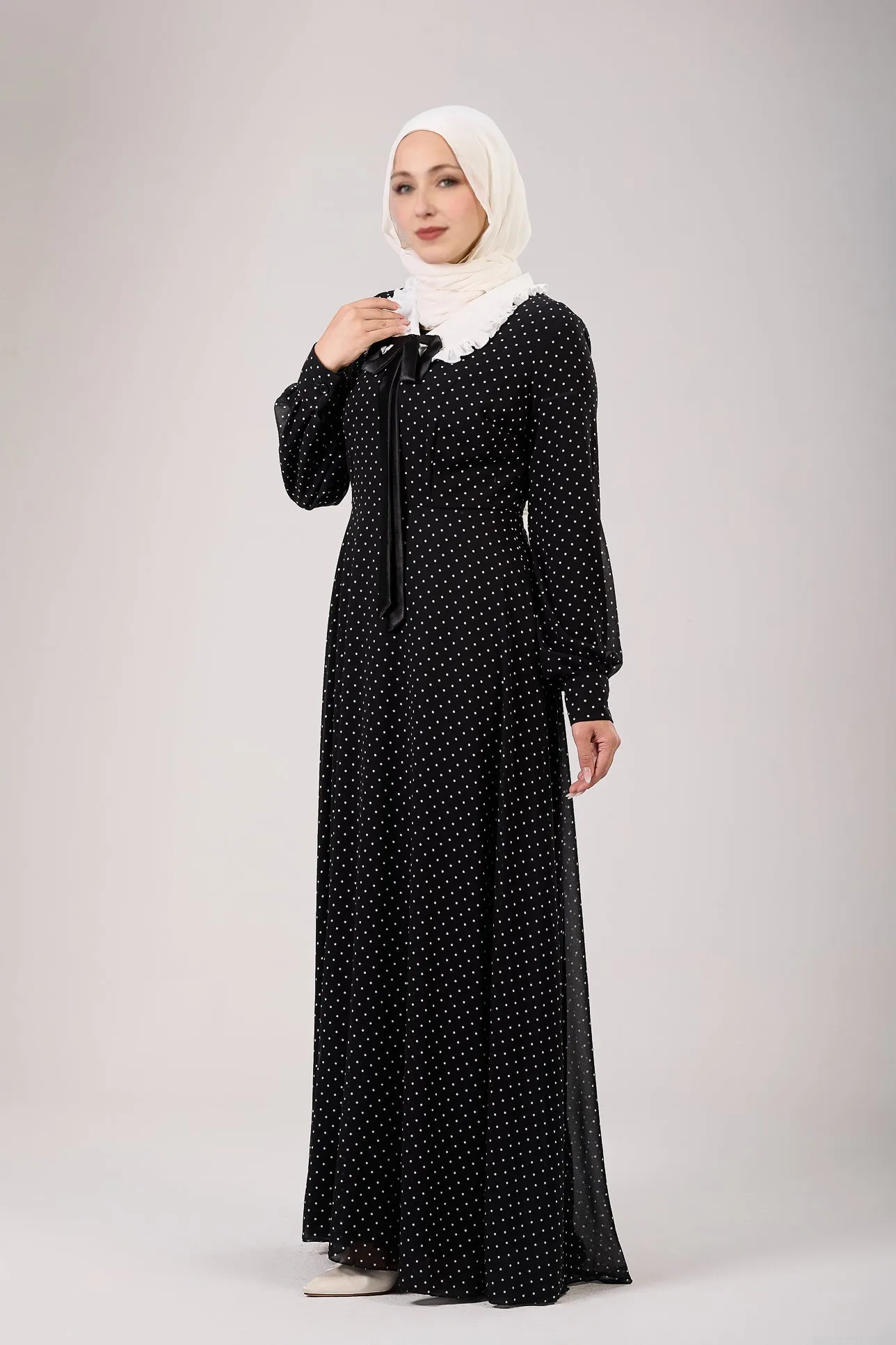 Hajar Polka Dot Flared Sleeve Chiffon Modesty Maxi Dress