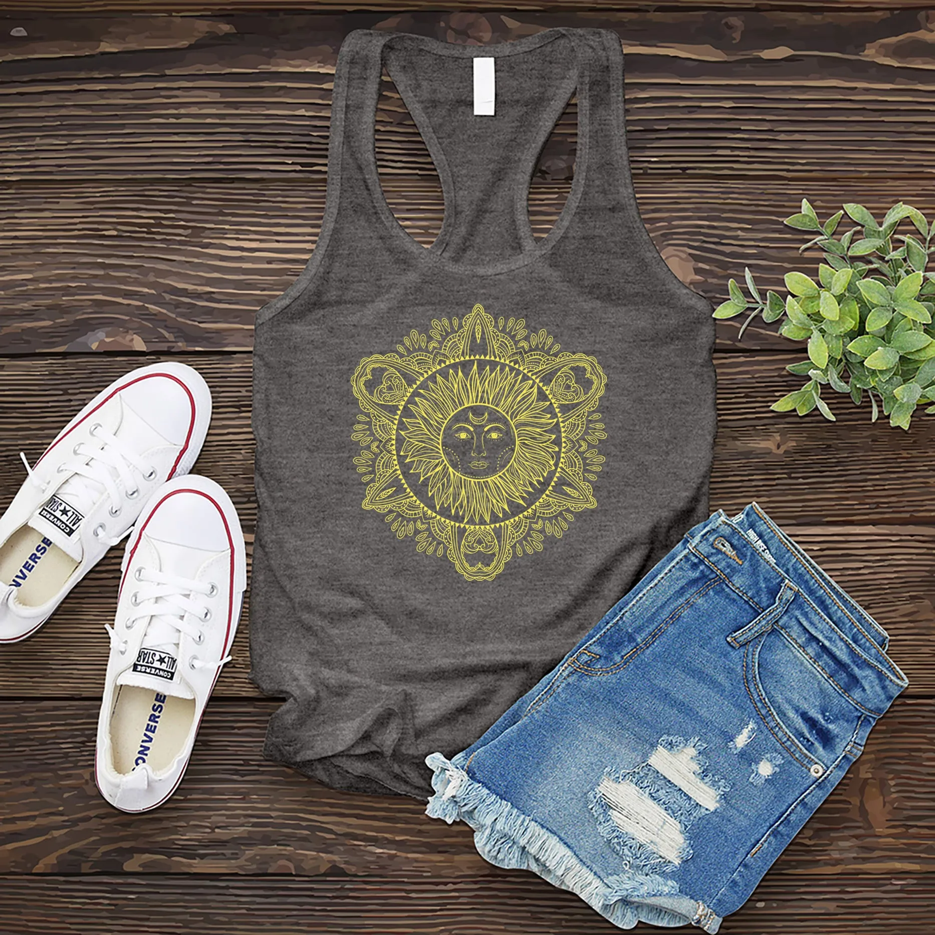 Hand-drawn Bohemian Sun Women's Tank Top