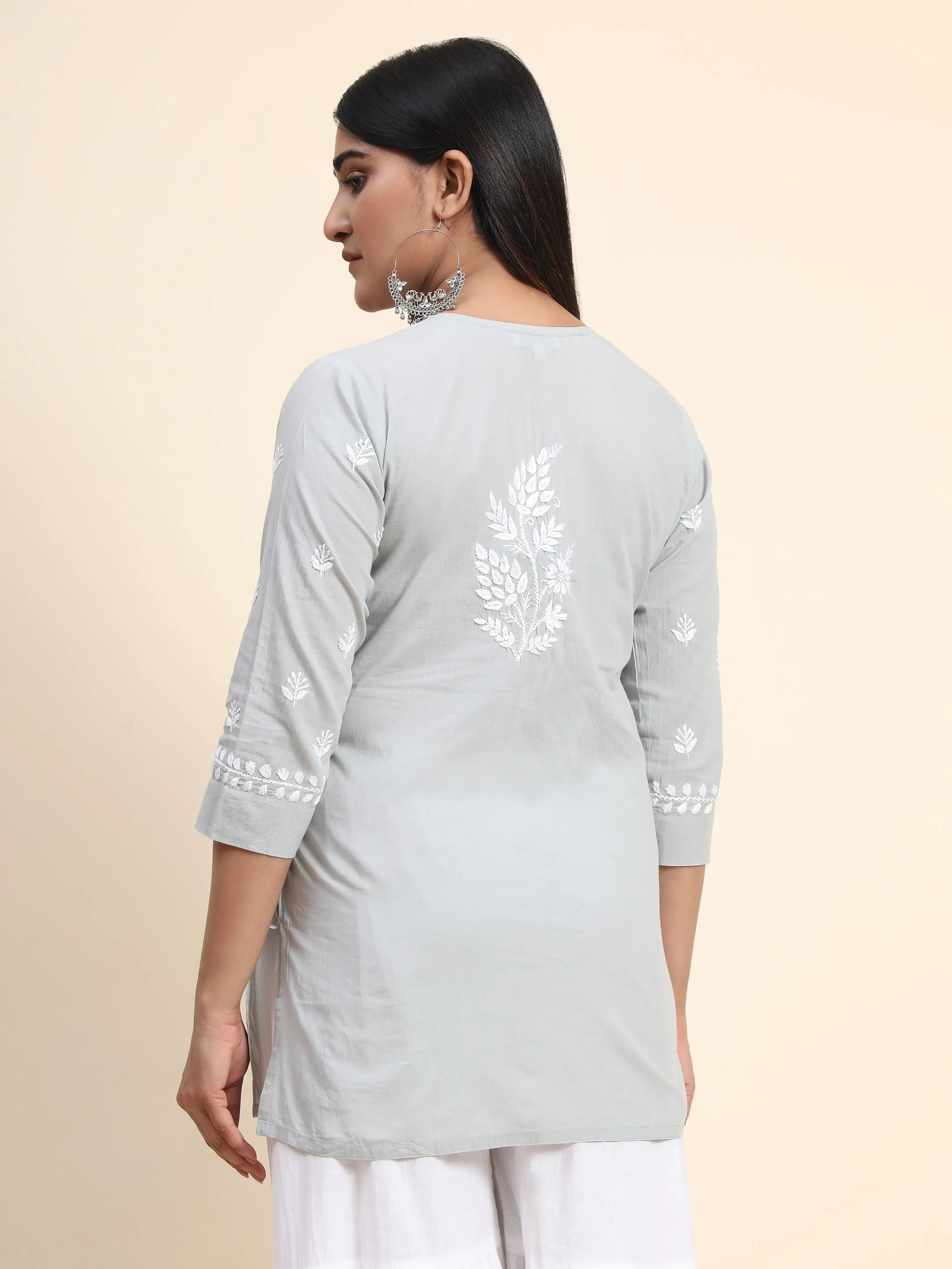 Hand Embroidery Chikankari Tunic for Women - Grey