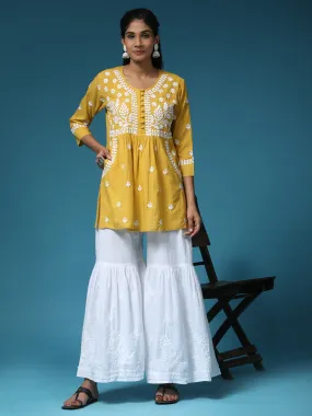 Hand Embroidery Chikankari Tunic for Women - Mustard