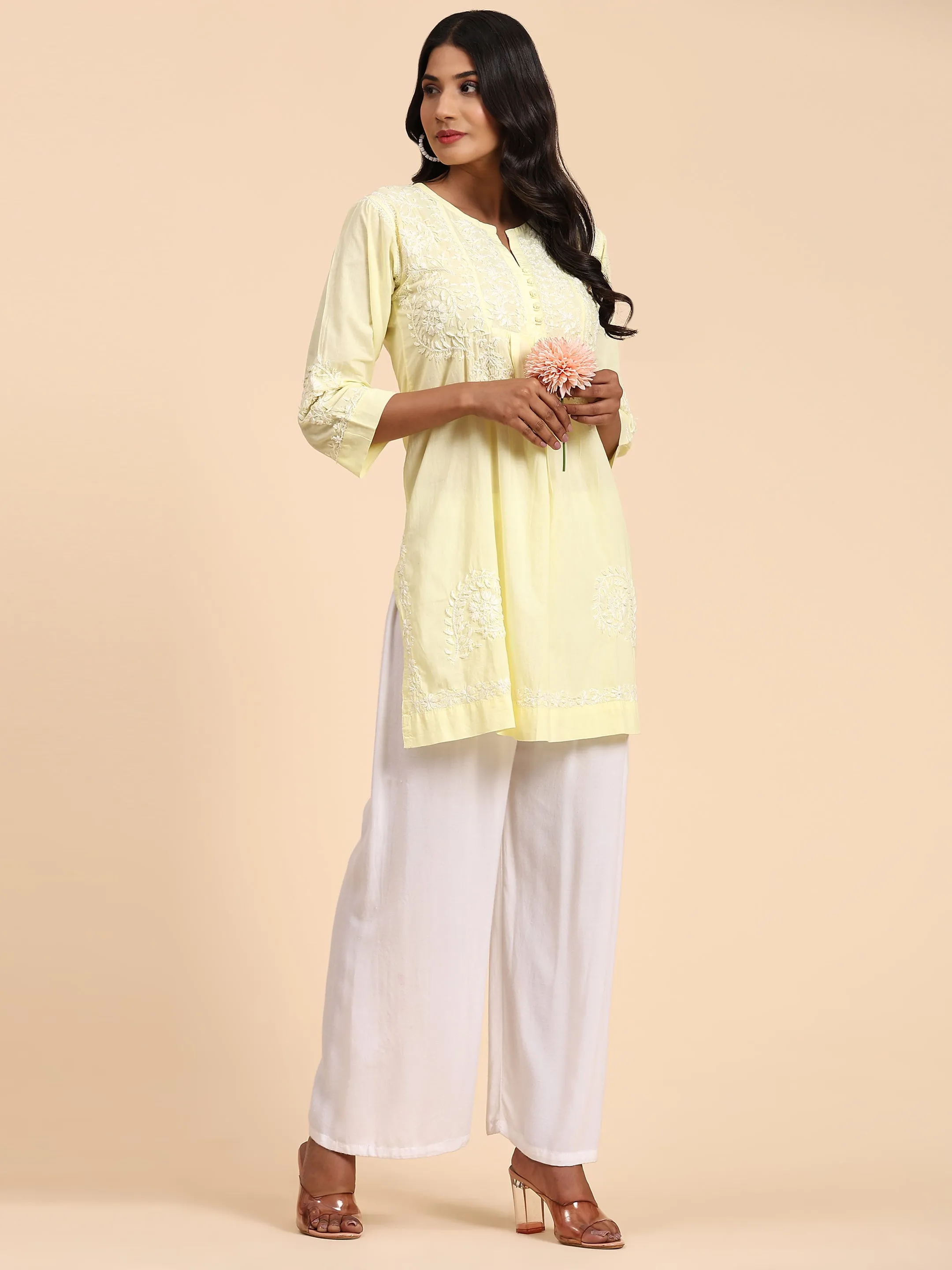 HOK chikankari Tunic for Women -Yellow