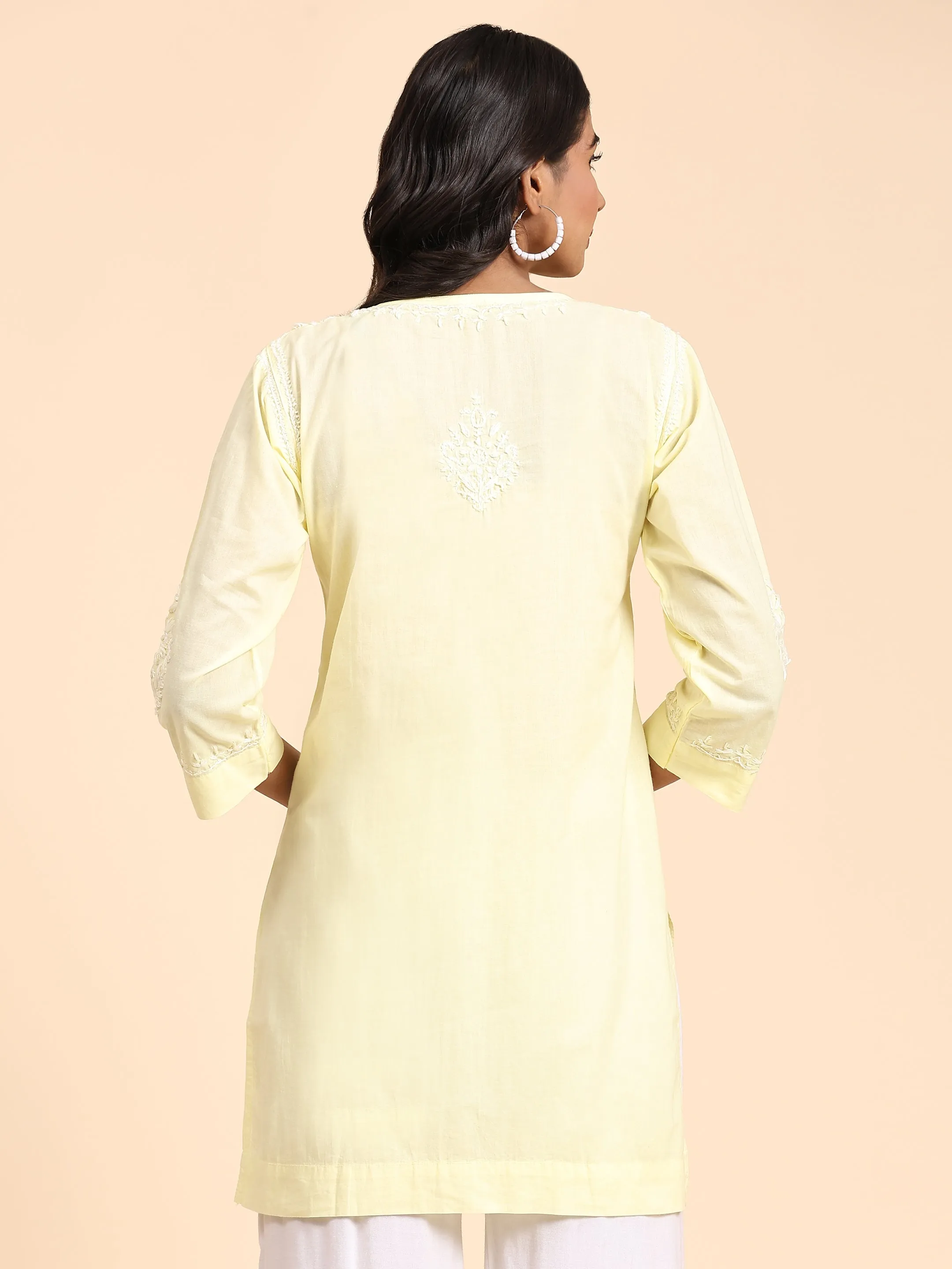 HOK chikankari Tunic for Women -Yellow