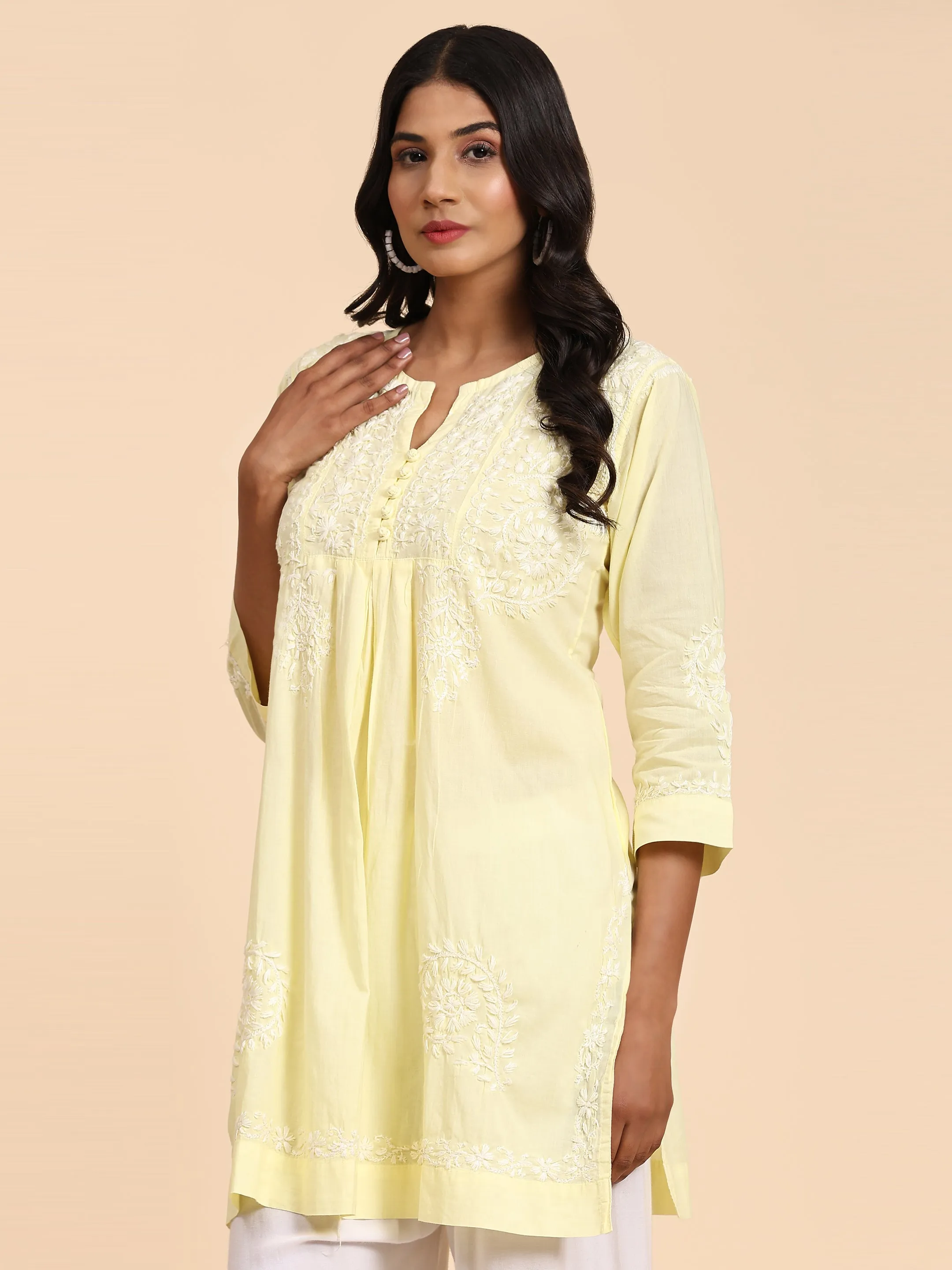 HOK chikankari Tunic for Women -Yellow