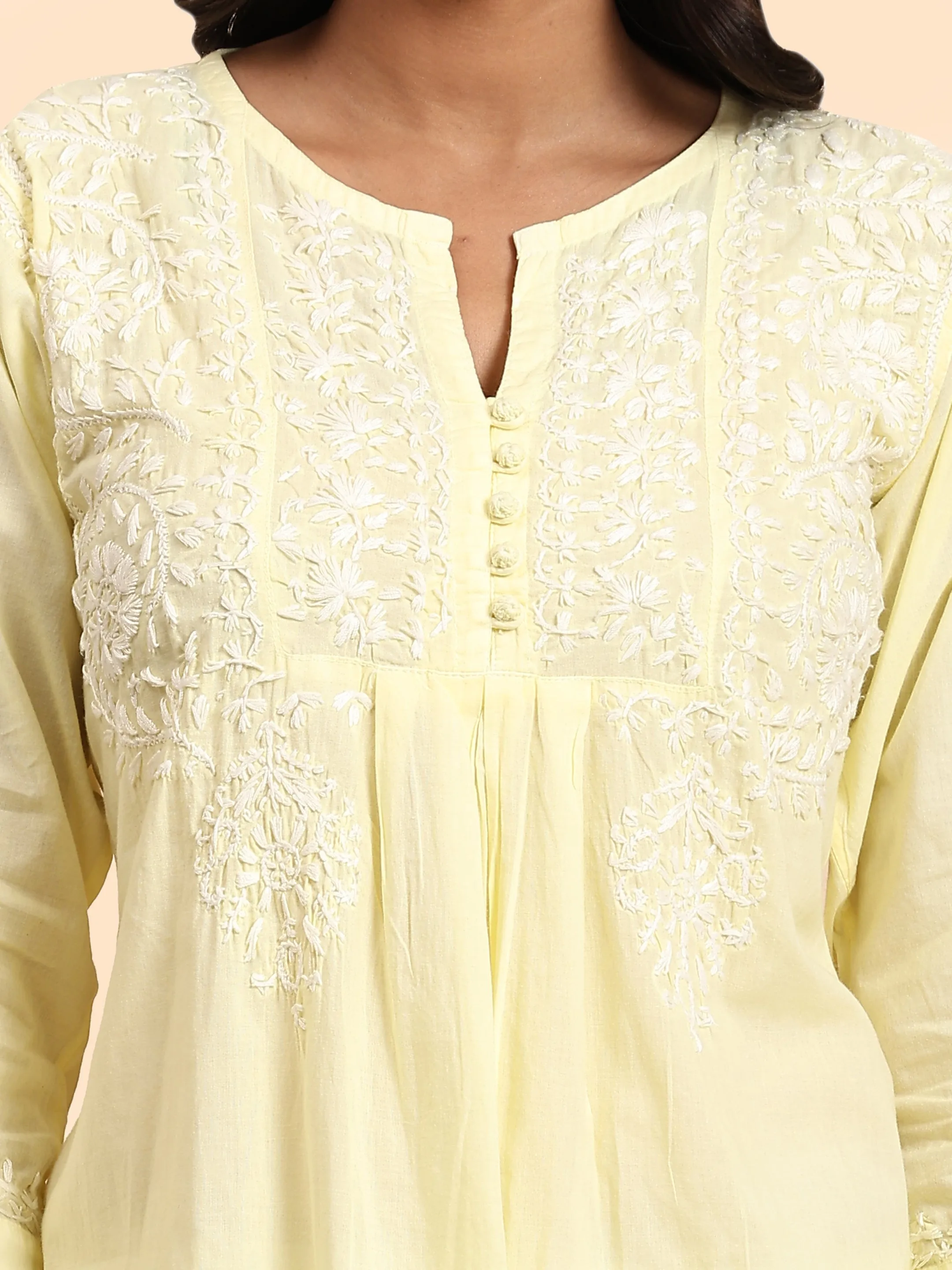 HOK chikankari Tunic for Women -Yellow