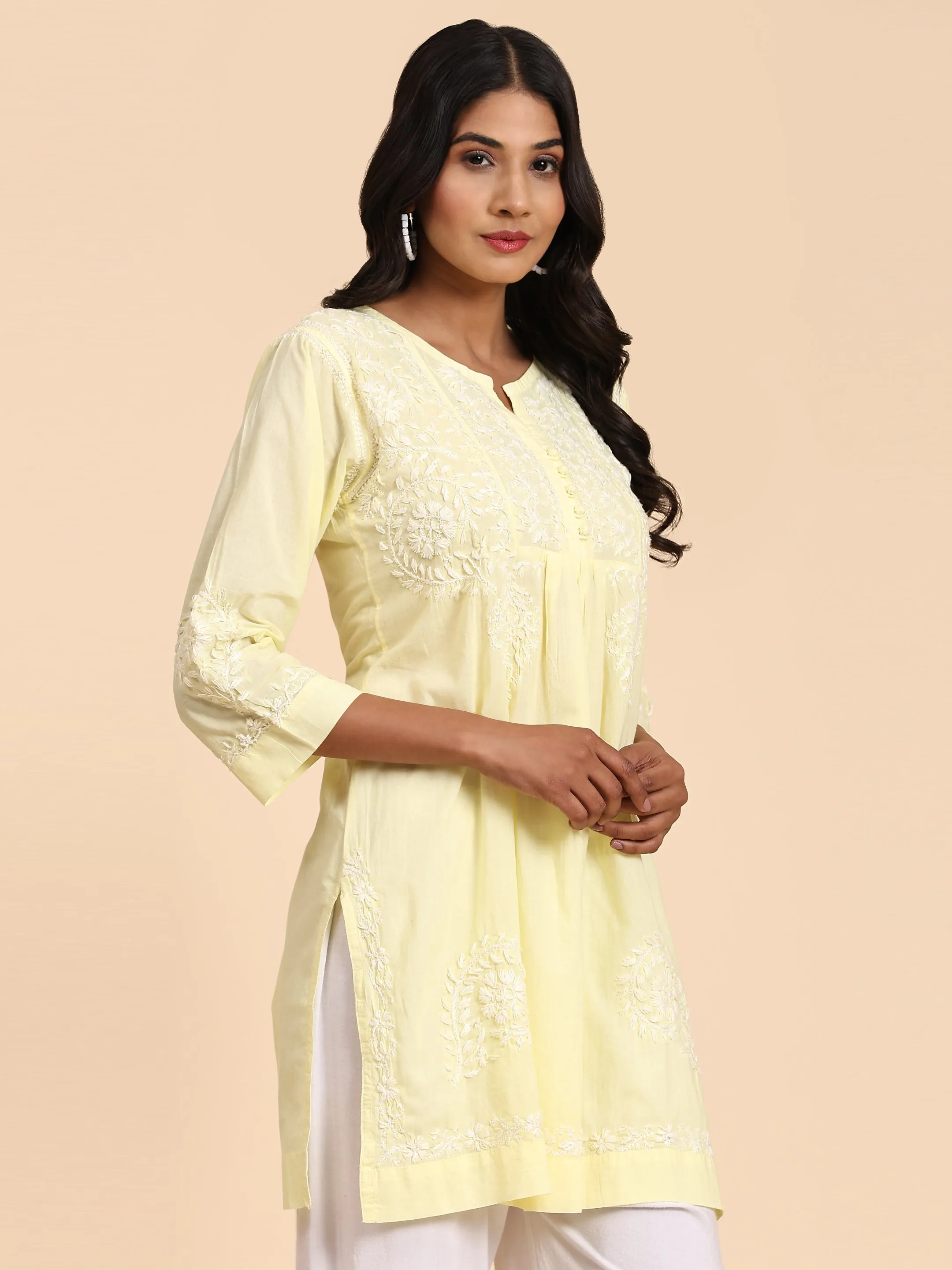 HOK chikankari Tunic for Women -Yellow