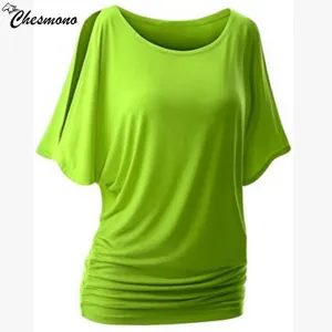 home top for women t shirt plug size loose casual simple Cut Out Off Shoulder o-nect Short Sleeve Dolman Drape Loose Tunic Top