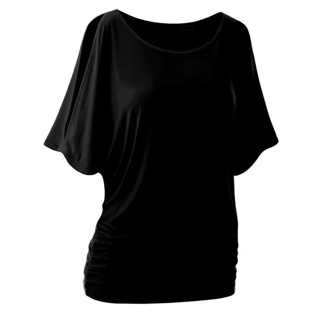 home top for women t shirt plug size loose casual simple Cut Out Off Shoulder o-nect Short Sleeve Dolman Drape Loose Tunic Top