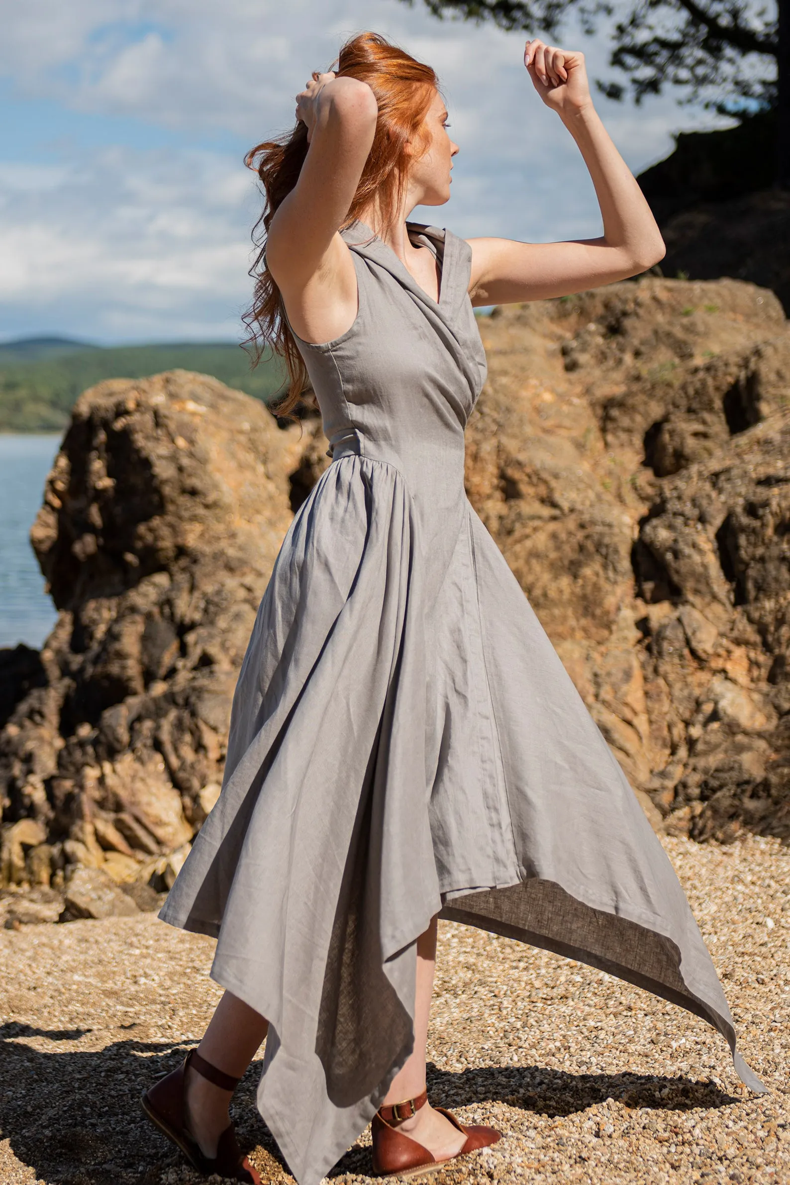 Hooded Linen Asymmetric Dress