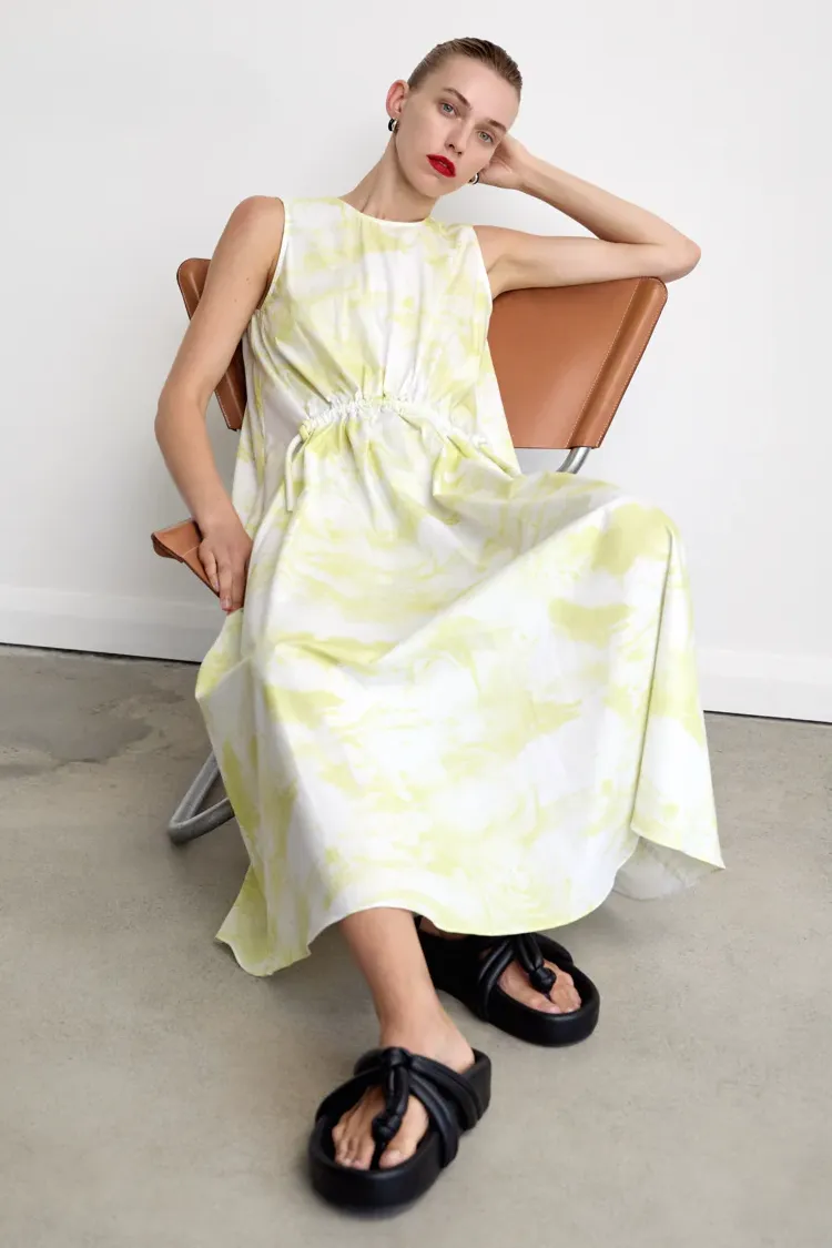 Ida Dress in Cirrus Print Lemon