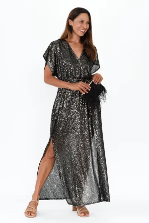 Impression Charcoal Sequin Tie Dress