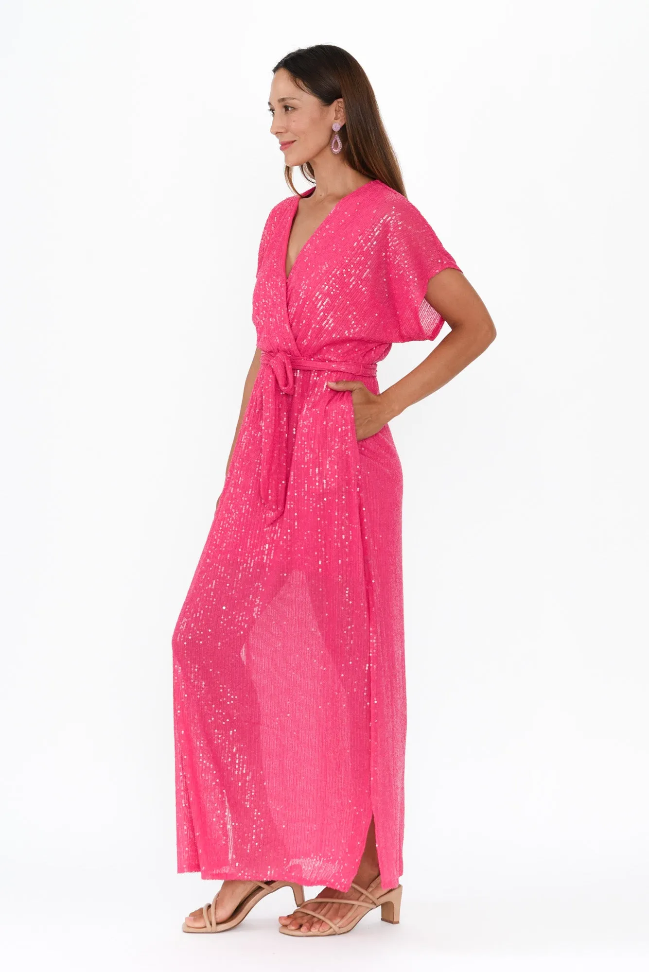 Impression Pink Sequin Tie Dress