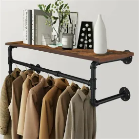 Industrial Pipe Clothing Rack Wall Mounted Wood Shelf Pipe Shelving Floating Shelves Retail Garment Rack Display Racks